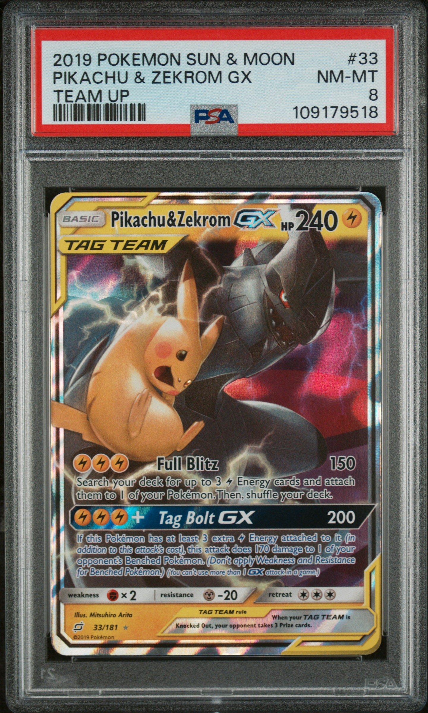 2019 Pokemon Sun & Moon Team Up 33 Pikachu & Zekrom Gx PSA 8