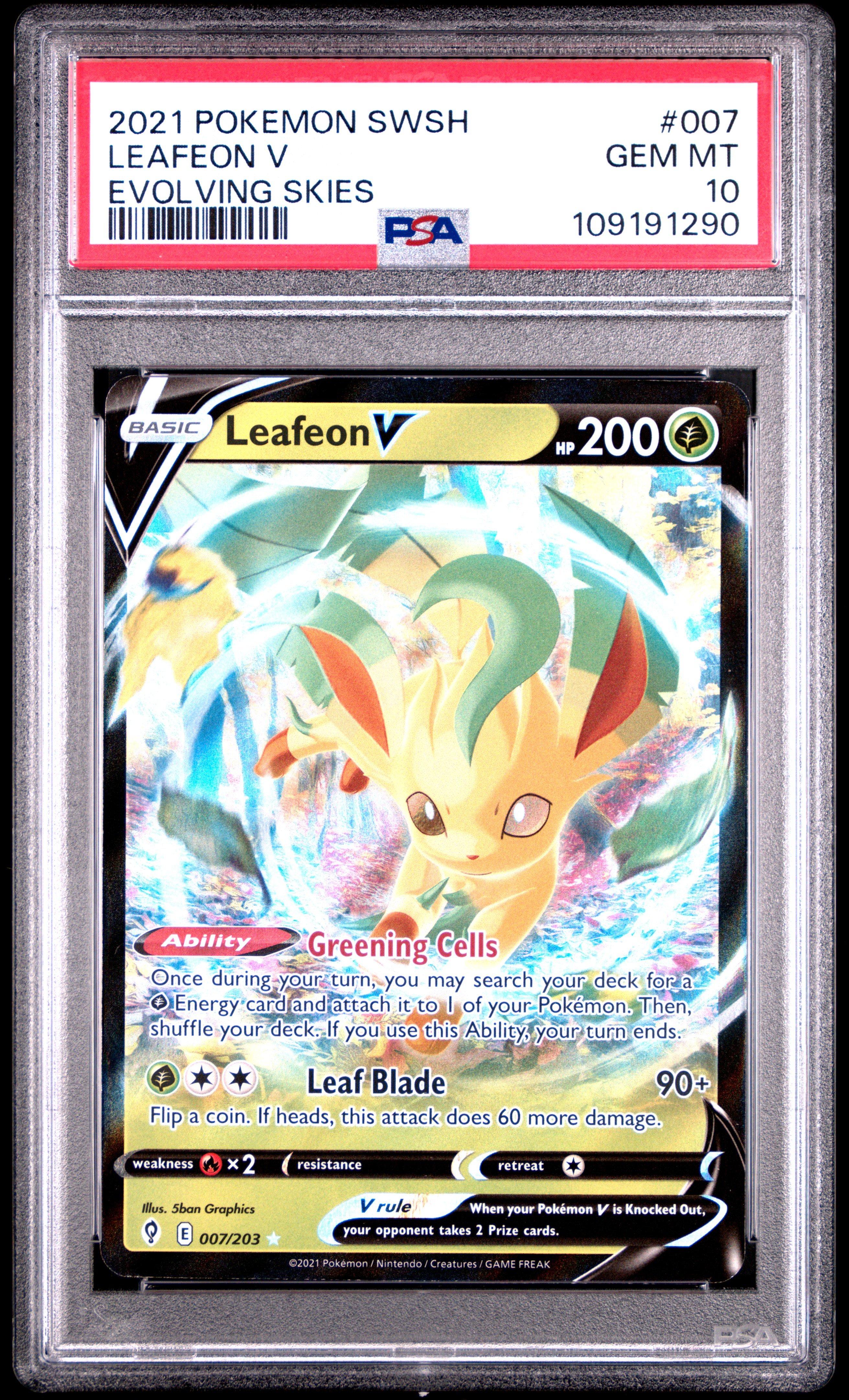 2021 Pokemon Sword & Shield Evolving Skies 007 Leafeon V PSA 10