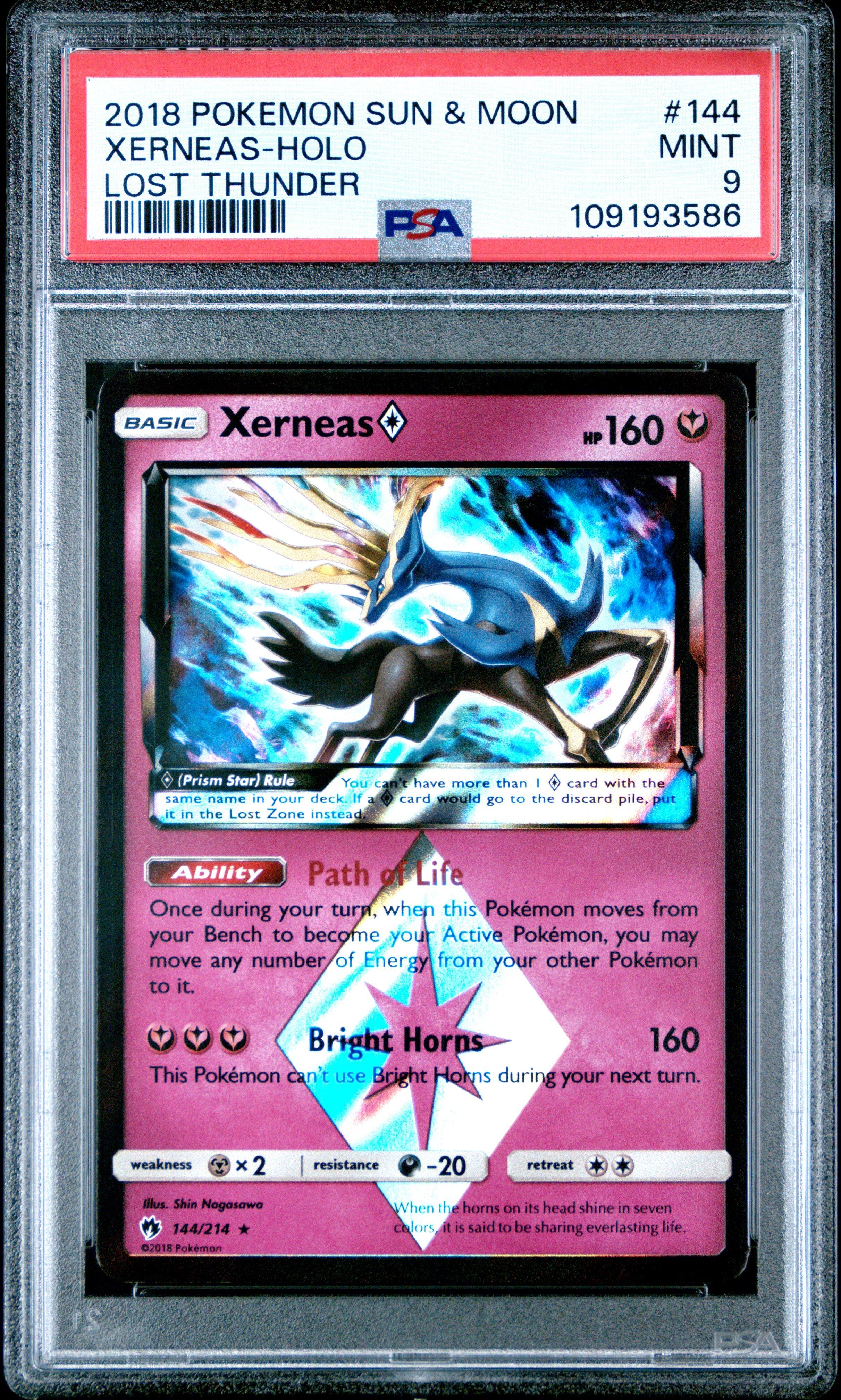 2018 Pokemon Sun & Moon Lost Thunder 144 Xerneas-holo PSA