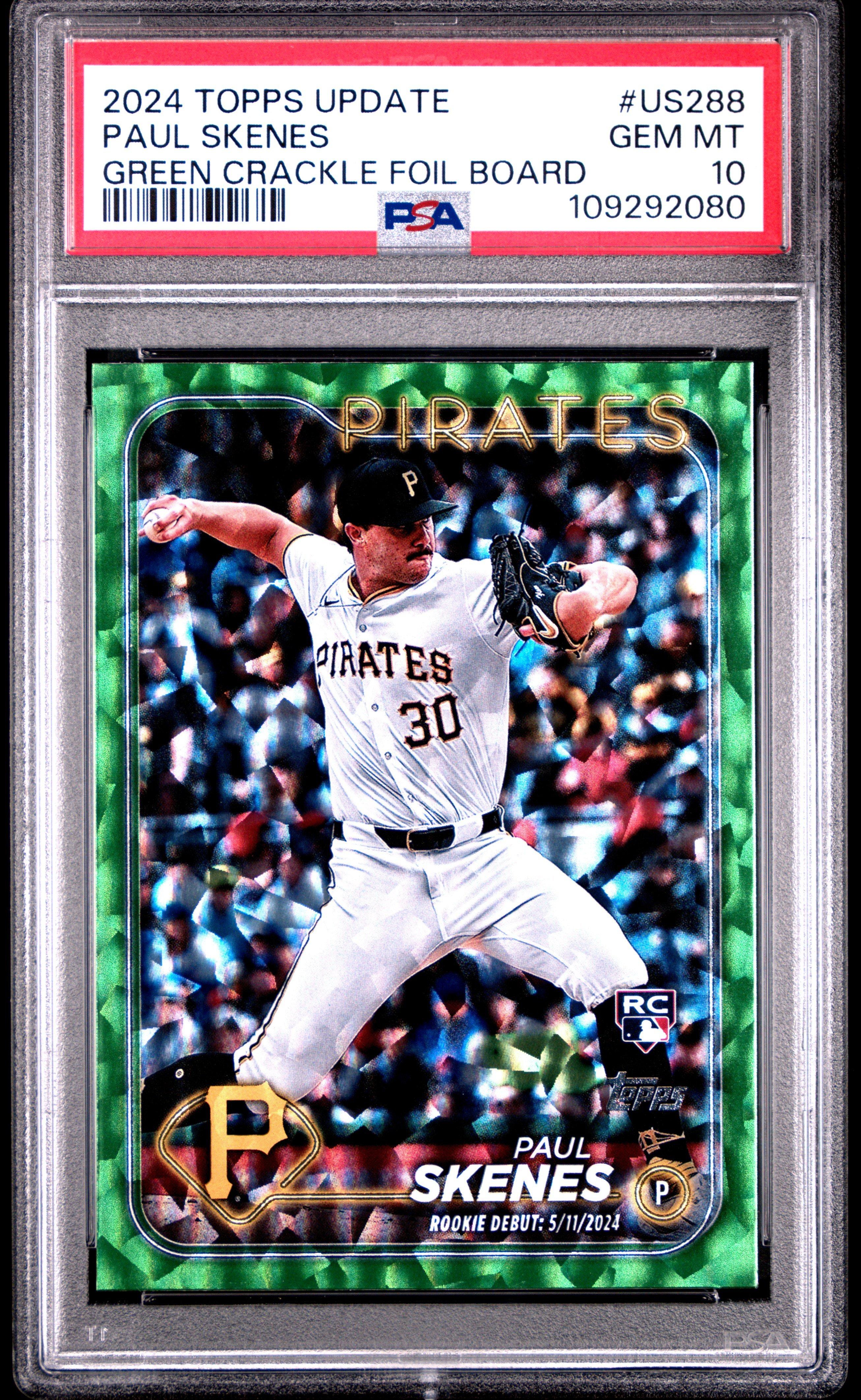 2024 Topps Update Us288 Paul Skenes Green Crackle Foil Board PSA 10