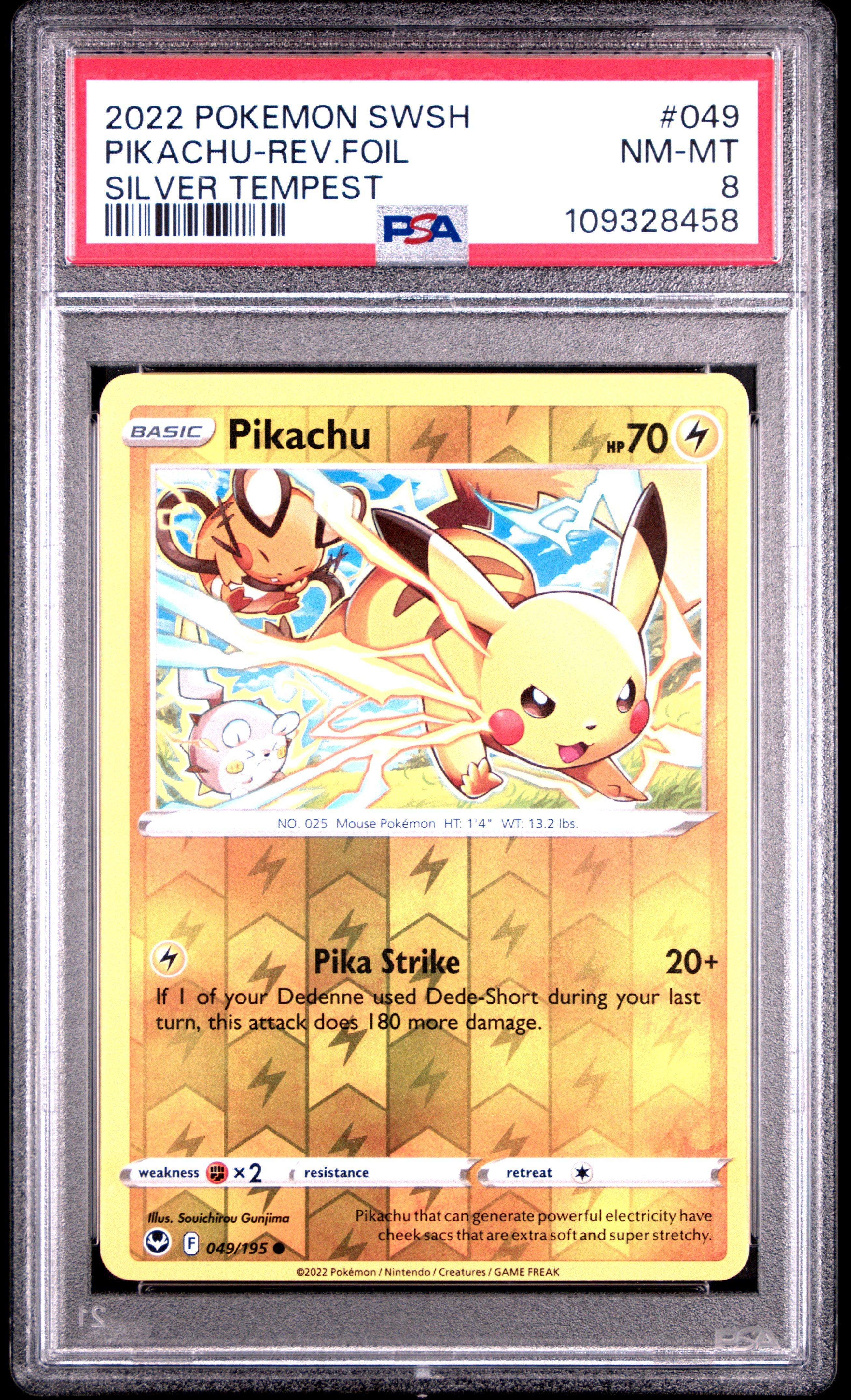 2022 Pokemon Sword & Shield Silver Tempest 049 Pikachu-reverse Foil PSA