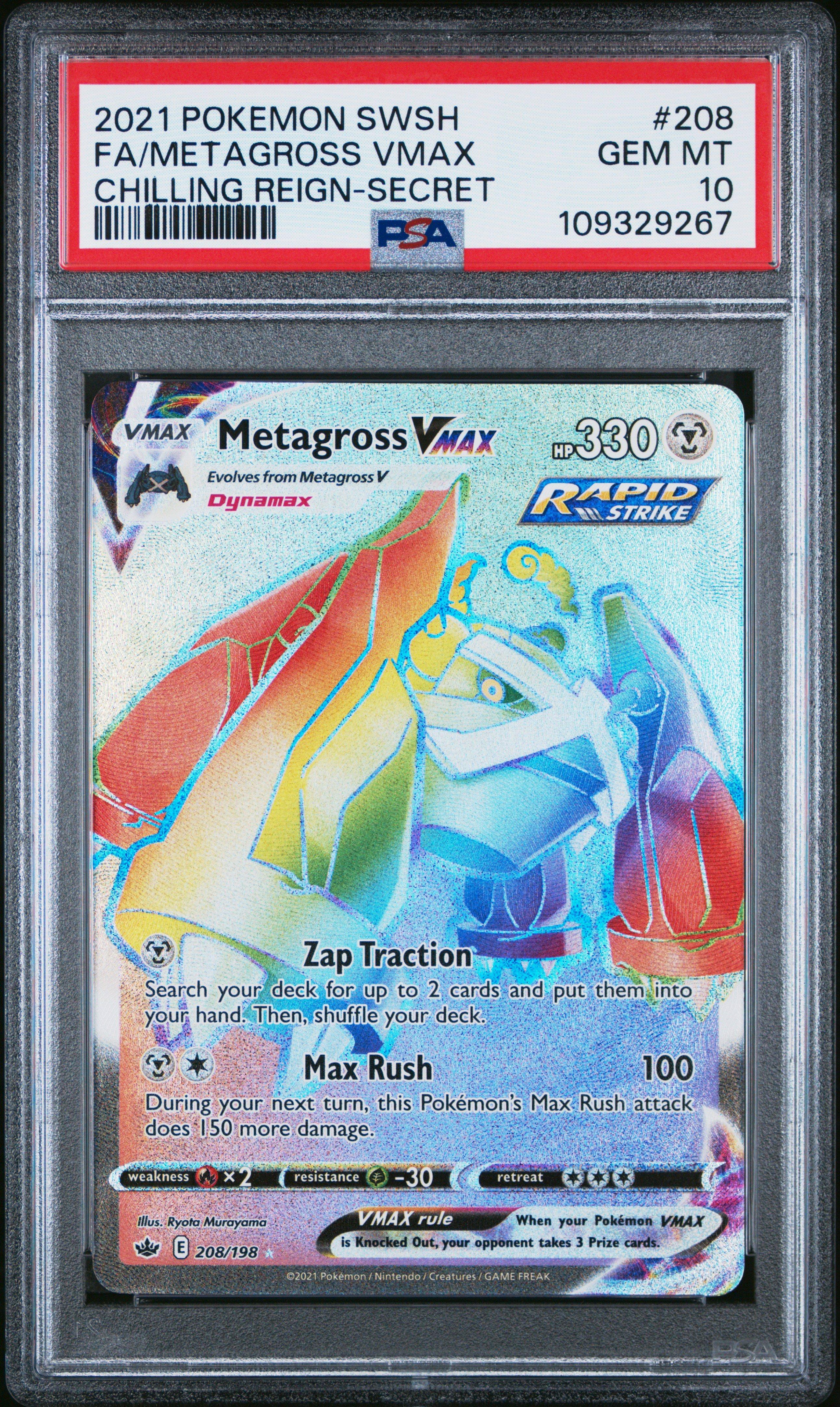 2021 Pokemon Sword & Shield Chilling Reign 208 Full Art/metagross Vmax Secret PSA