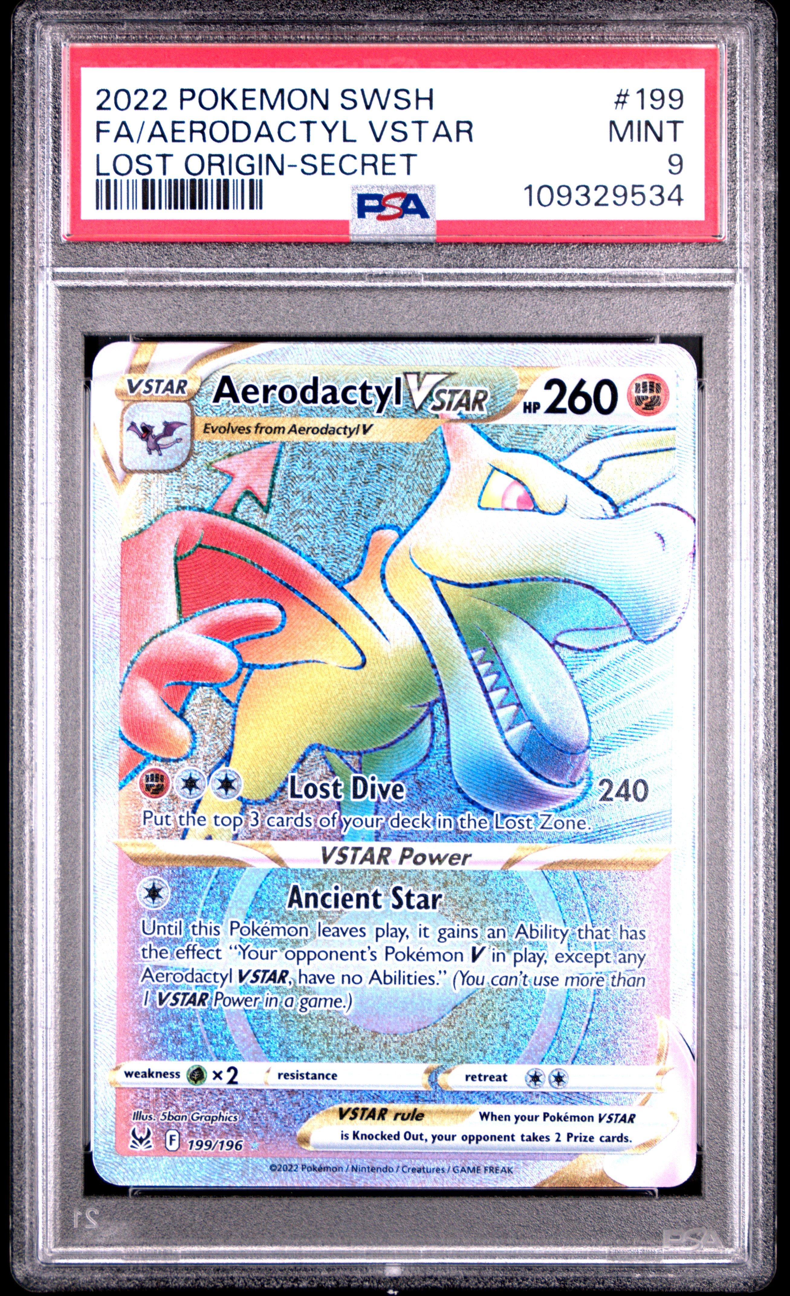 2022 Pokemon Sword & Shield Lost Origin 199 Full Art/aerodactyl Vstar Secret PSA