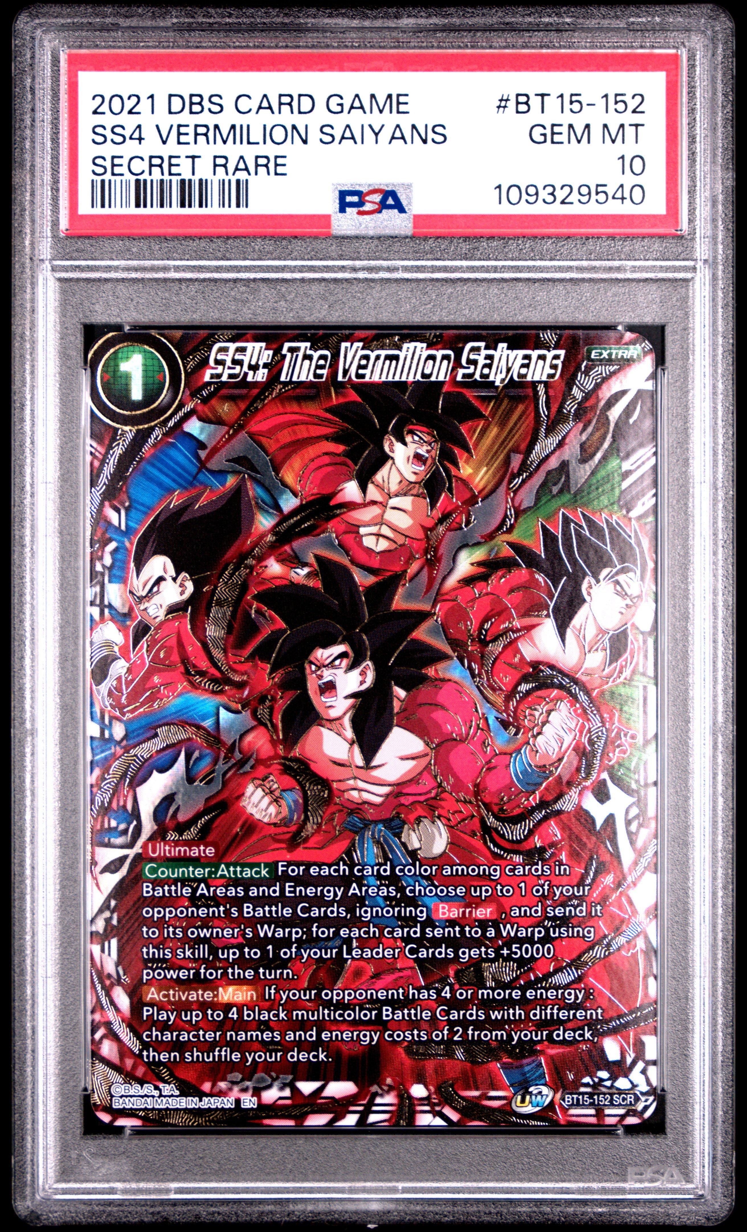 2021 Dragon Ball Super Card Game Series 15 Saiyan Showdown Bt15-152 Ss4: The Vermilion Saiyans Secret Rare PSA 10