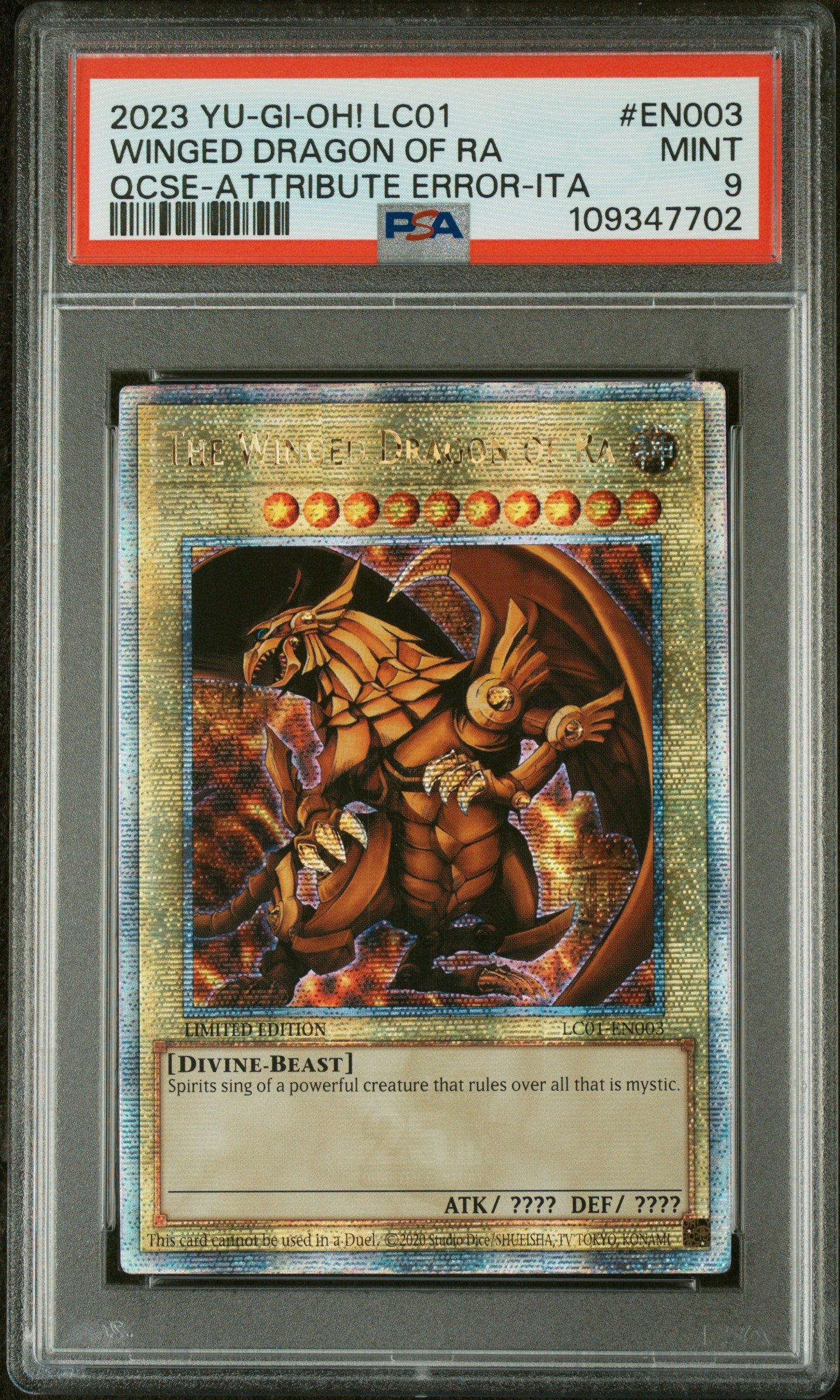 2023 Yu-gi-oh! Lc01-legendary Collection: 25th Anniversary Edition En003 The Winged Dragon Of Ra Quarter Century Secret Rare-attribute Error-italian PSA