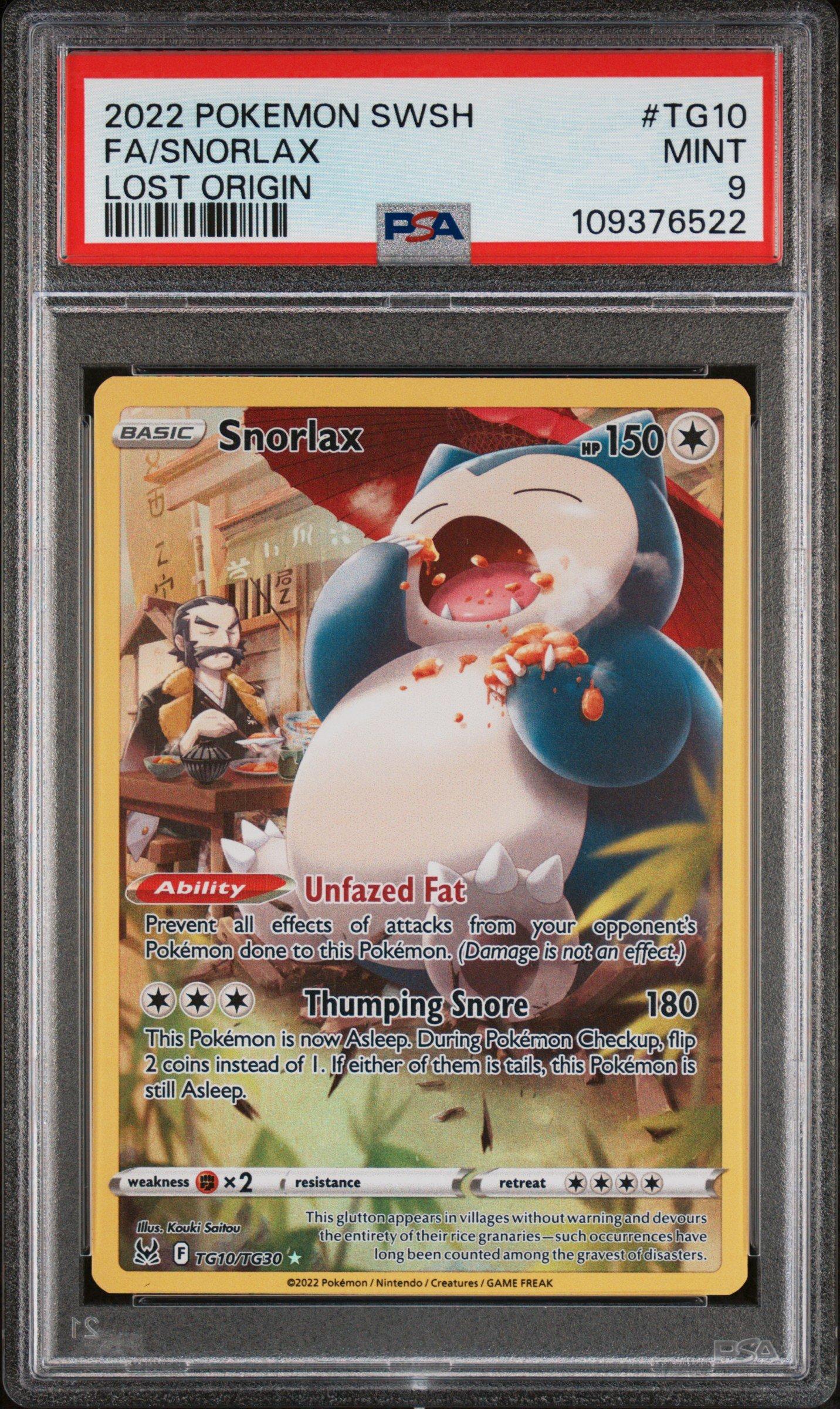 2022 Pokemon Sword & Shield Lost Origin Tg10 Full Art/snorlax PSA
