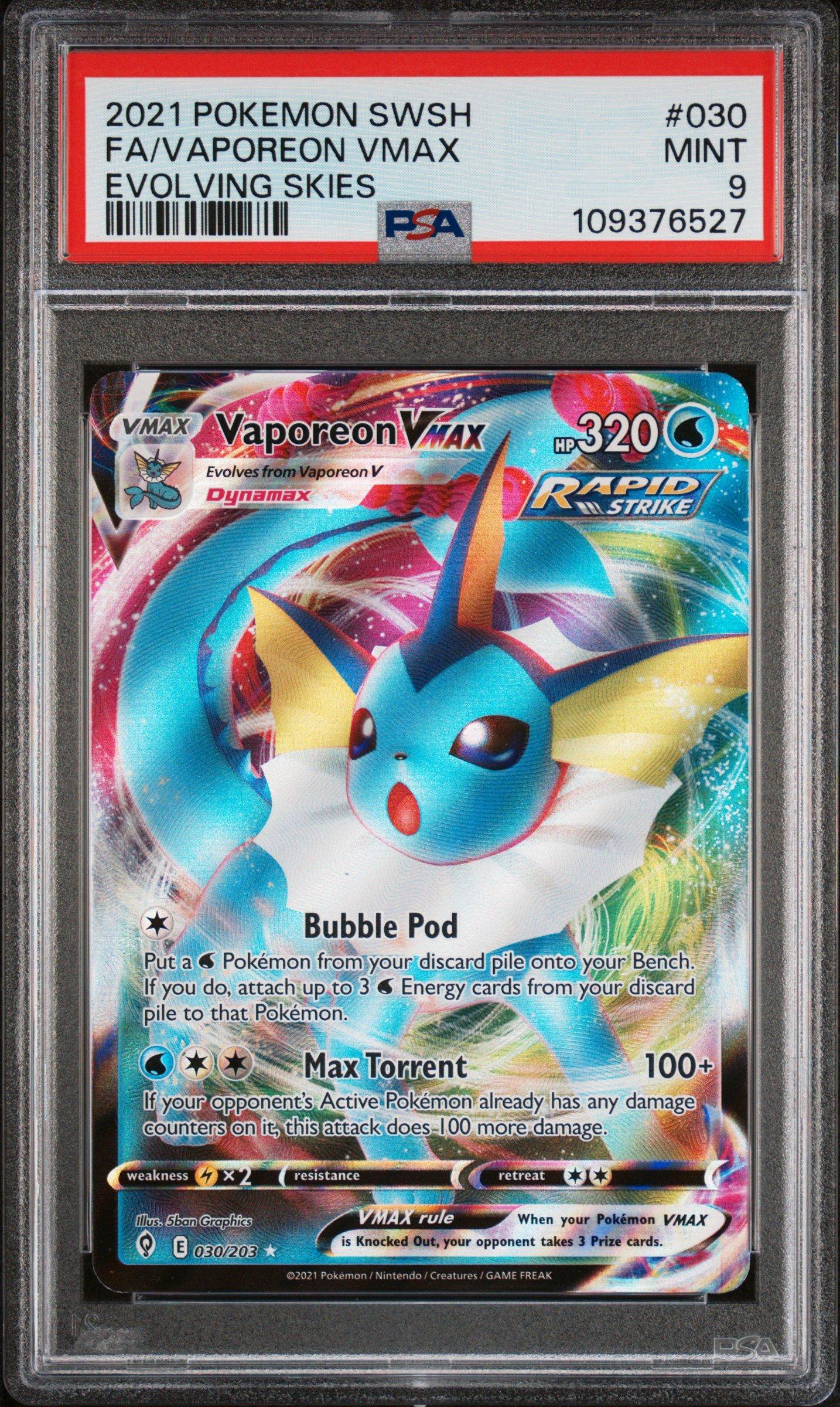 2021 Pokemon Sword & Shield Evolving Skies 030 Full Art/vaporeon Vmax PSA