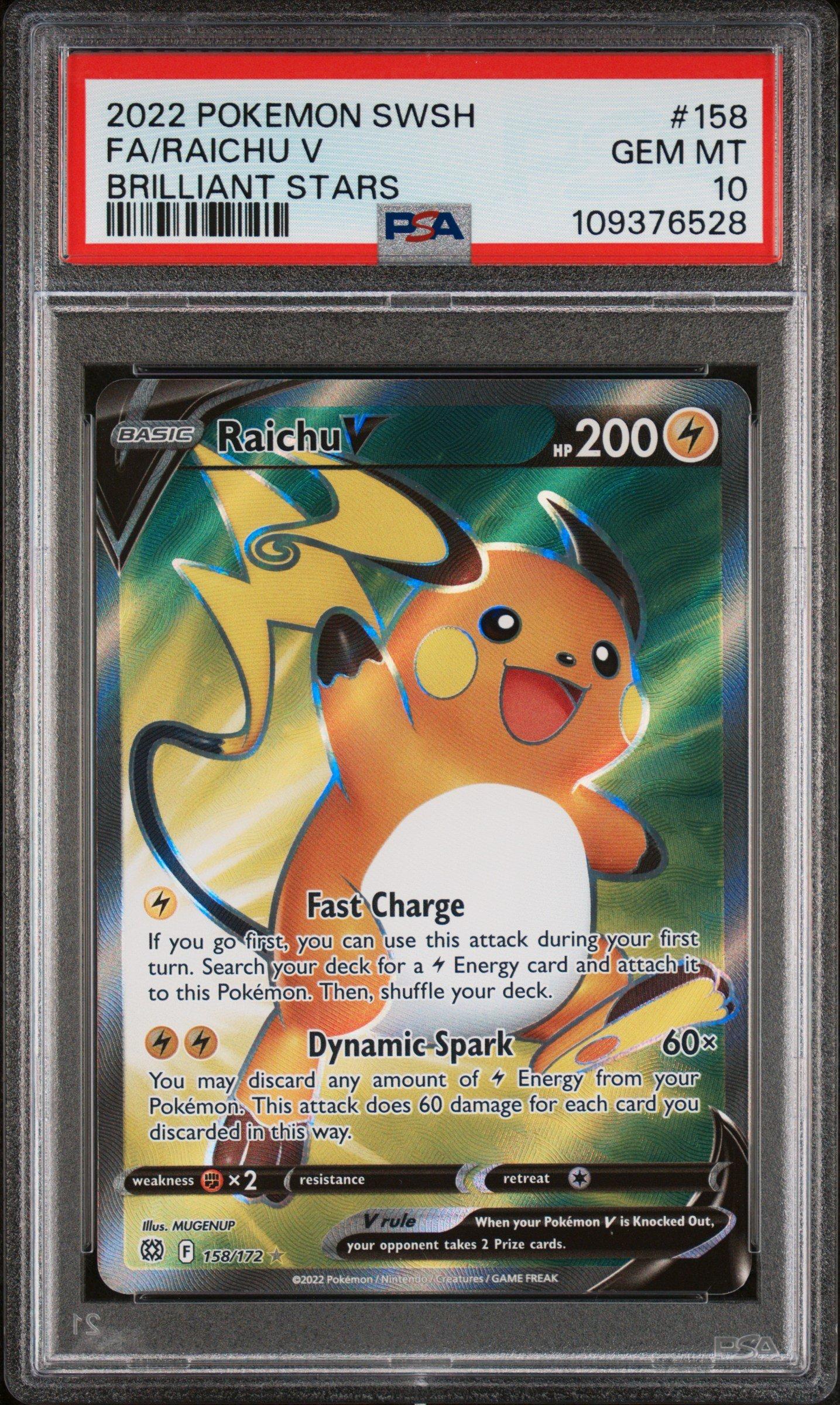 2022 Pokemon Sword & Shield Brilliant Stars 158 Full Art/raichu V PSA 10