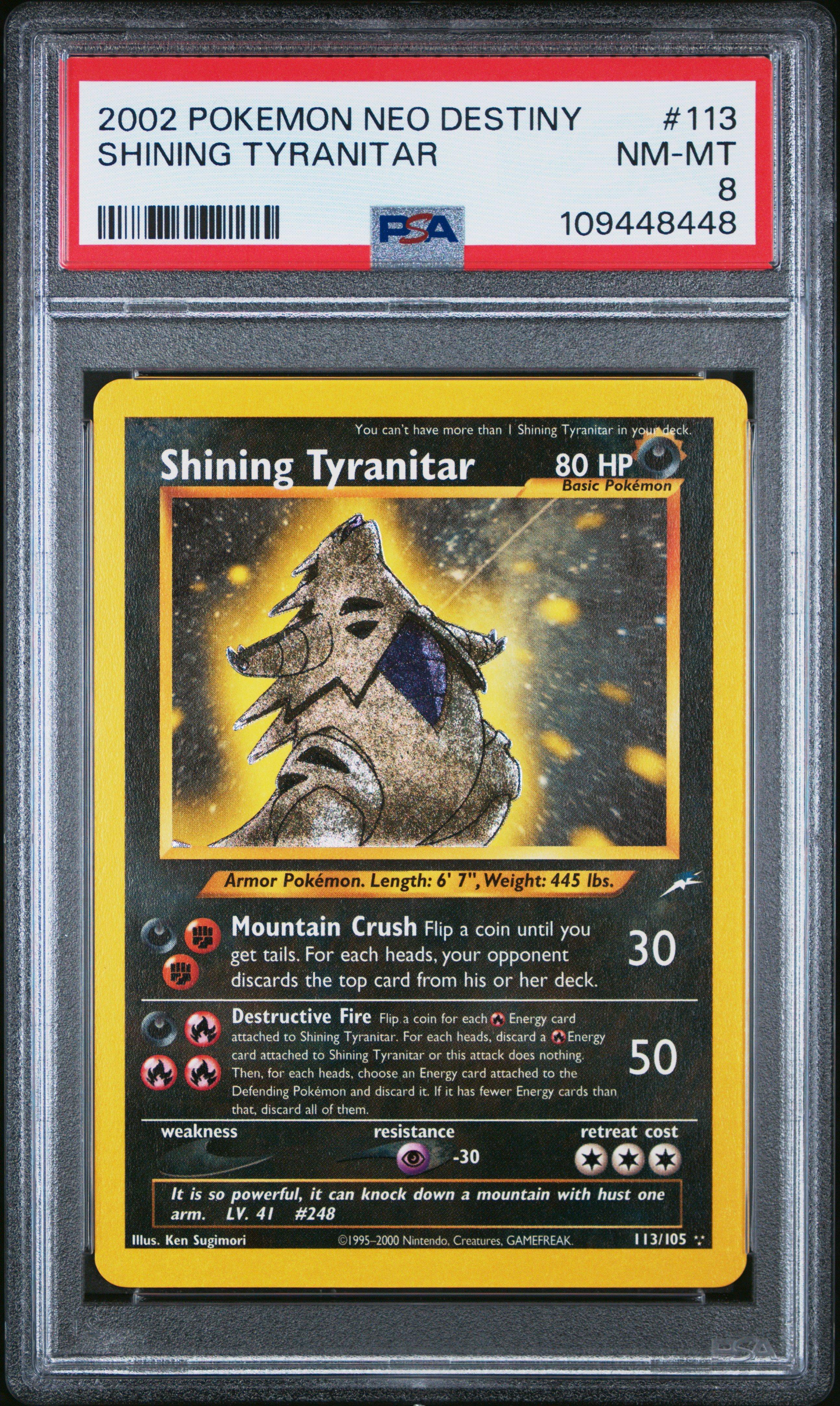 2002 Pokemon Neo Destiny 113 Shining Tyranitar PSA 8 Graded Card