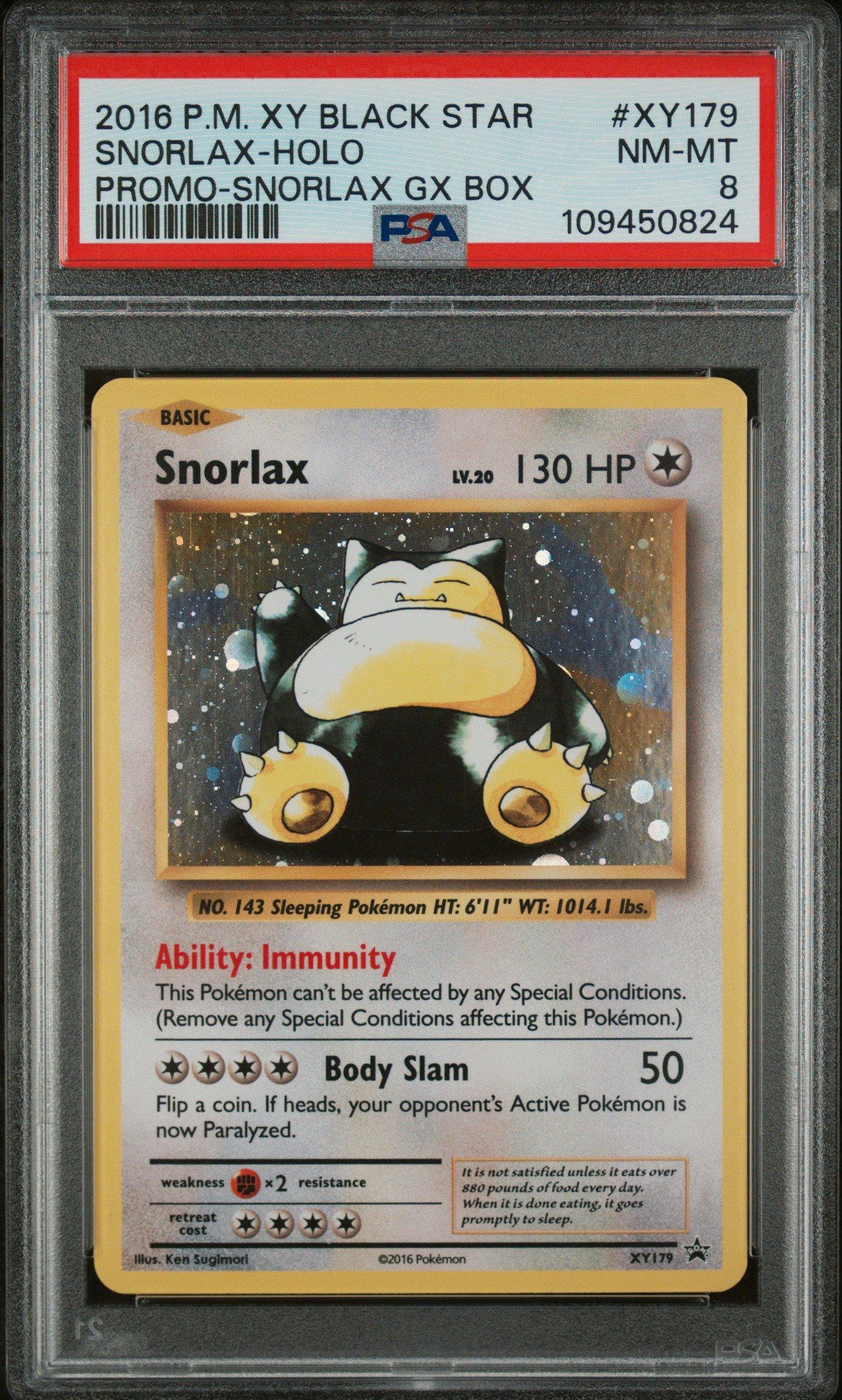 2016 Pokemon Xy Black Star Promo Xy179 Snorlax-holo Snorlax Gx Box PSA 8