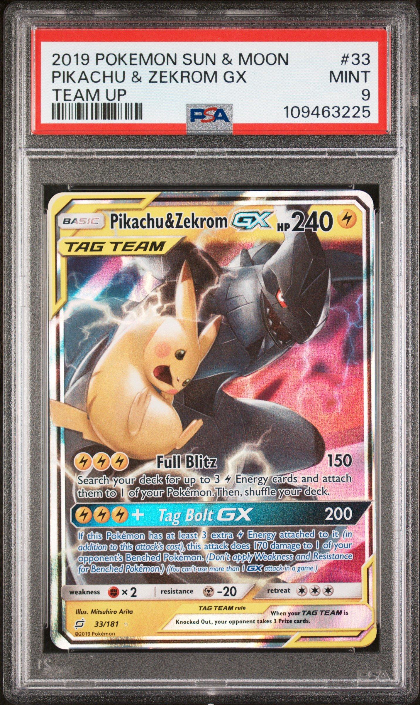 2019 Pokemon Sun & Moon Team Up 33 Pikachu & Zekrom Gx PSA 9