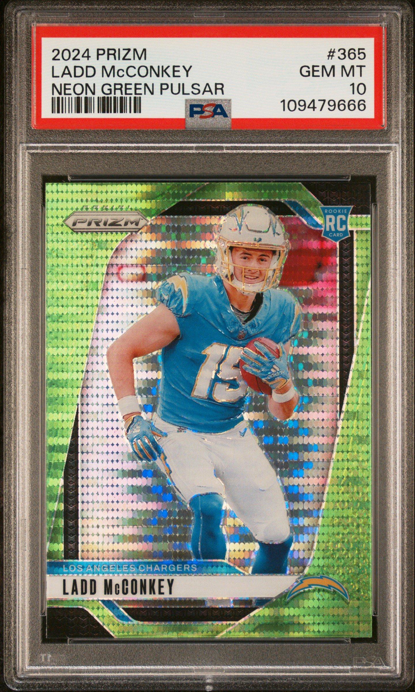 2024 Panini Prizm 365 Ladd Mcconkey Neon Green Pulsar PSA 10
