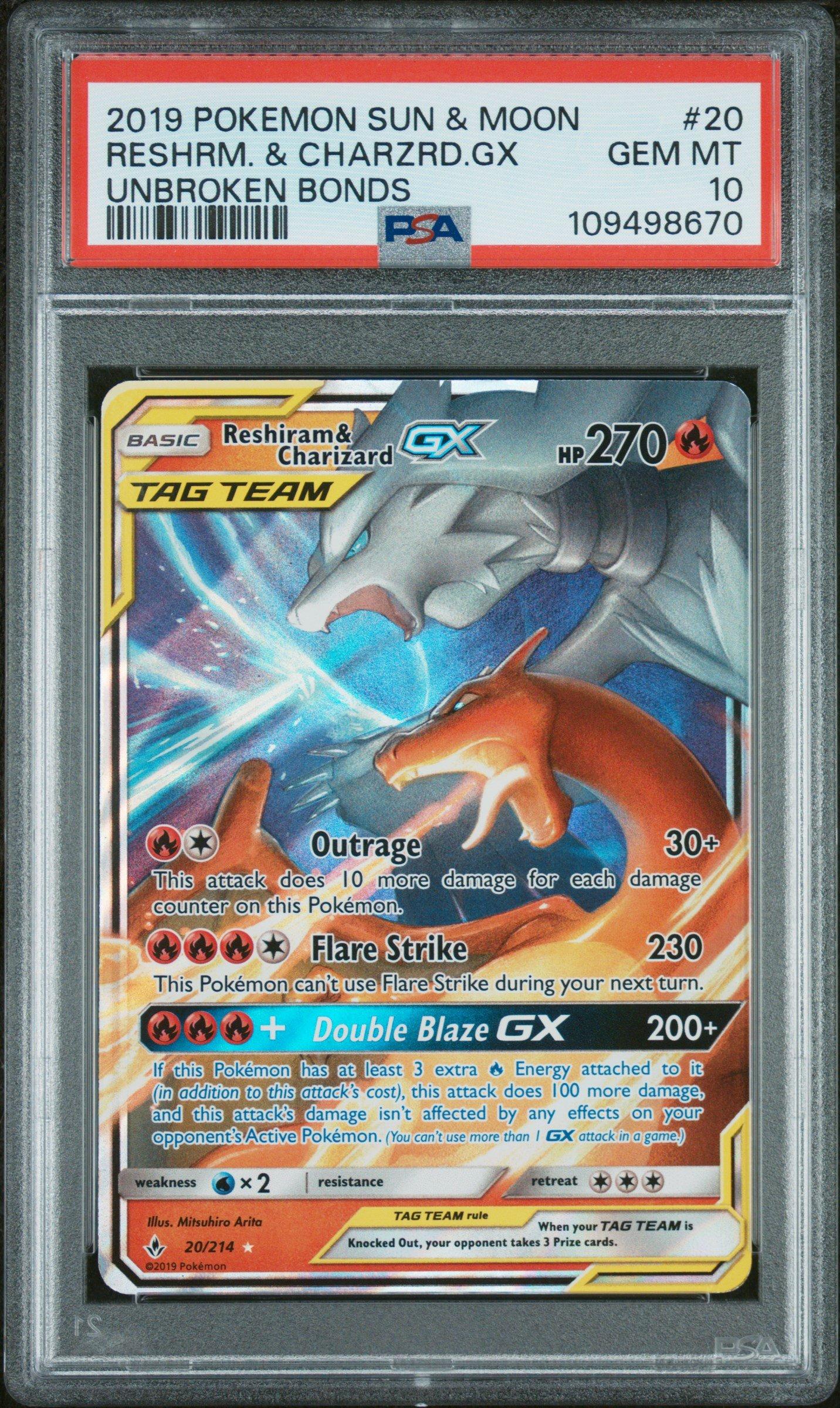 2019 Pokemon Sun & Moon Unbroken Bonds 20 Reshiram & Charizard Gx