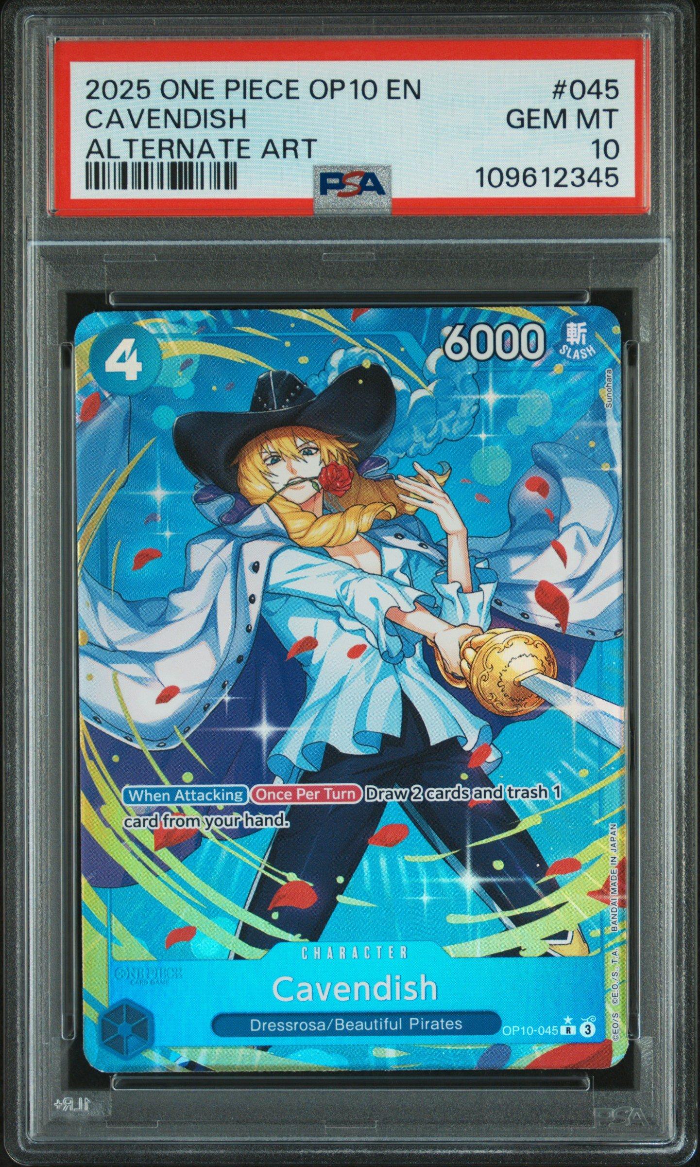 2025 One Piece Op10-royal Blood 045 Cavendish Alternate Art PSA 10