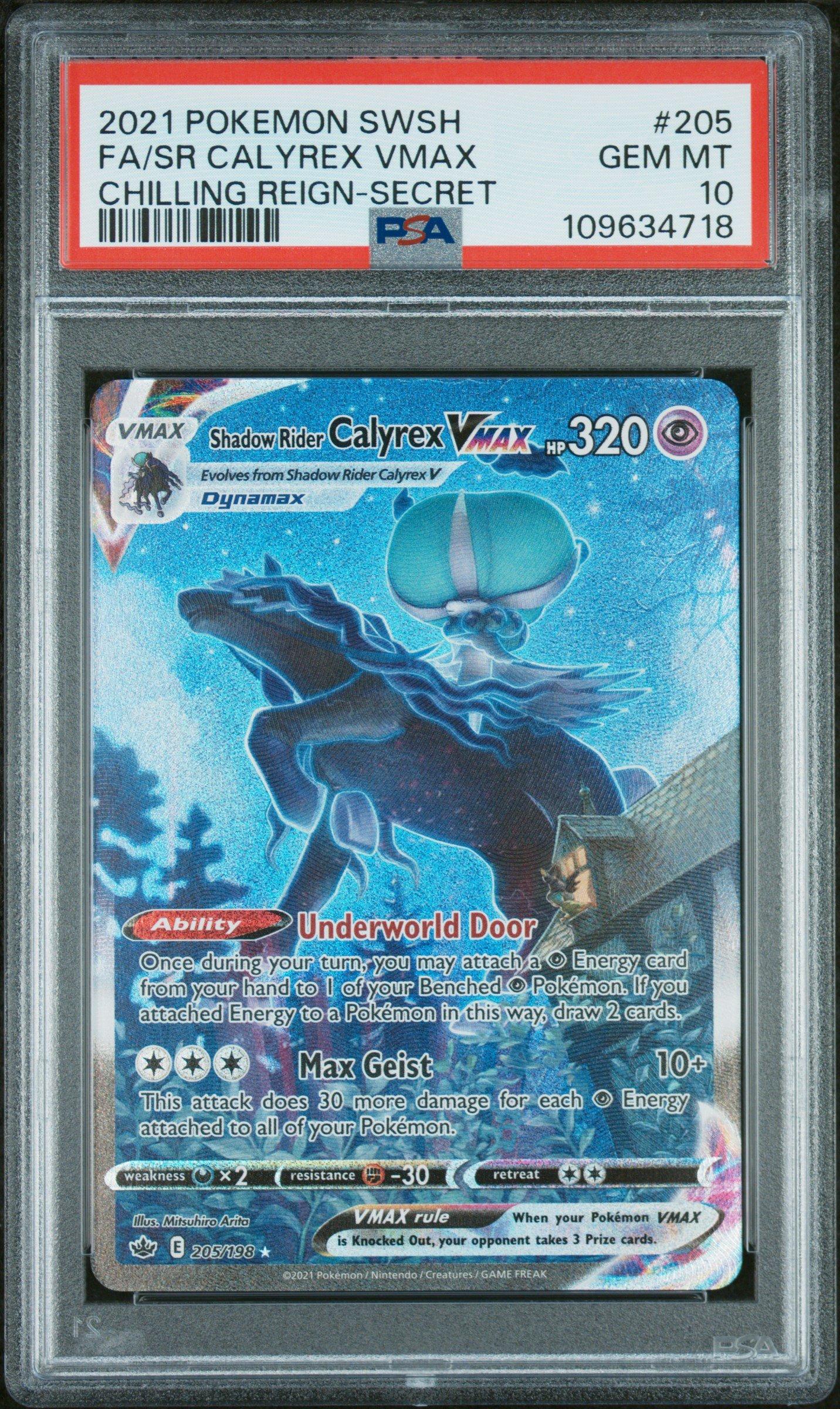 pokemon calyrex card Pokmon TCG 2021 Ultra Chilling Reign Shadow Rider VMAX 075/19  Hobby Shop Colorless Astral Barrage Choose 2 of your opponents Pokmon and put 5 damage counters on each of them 2021 Pokemon Sword & Shield