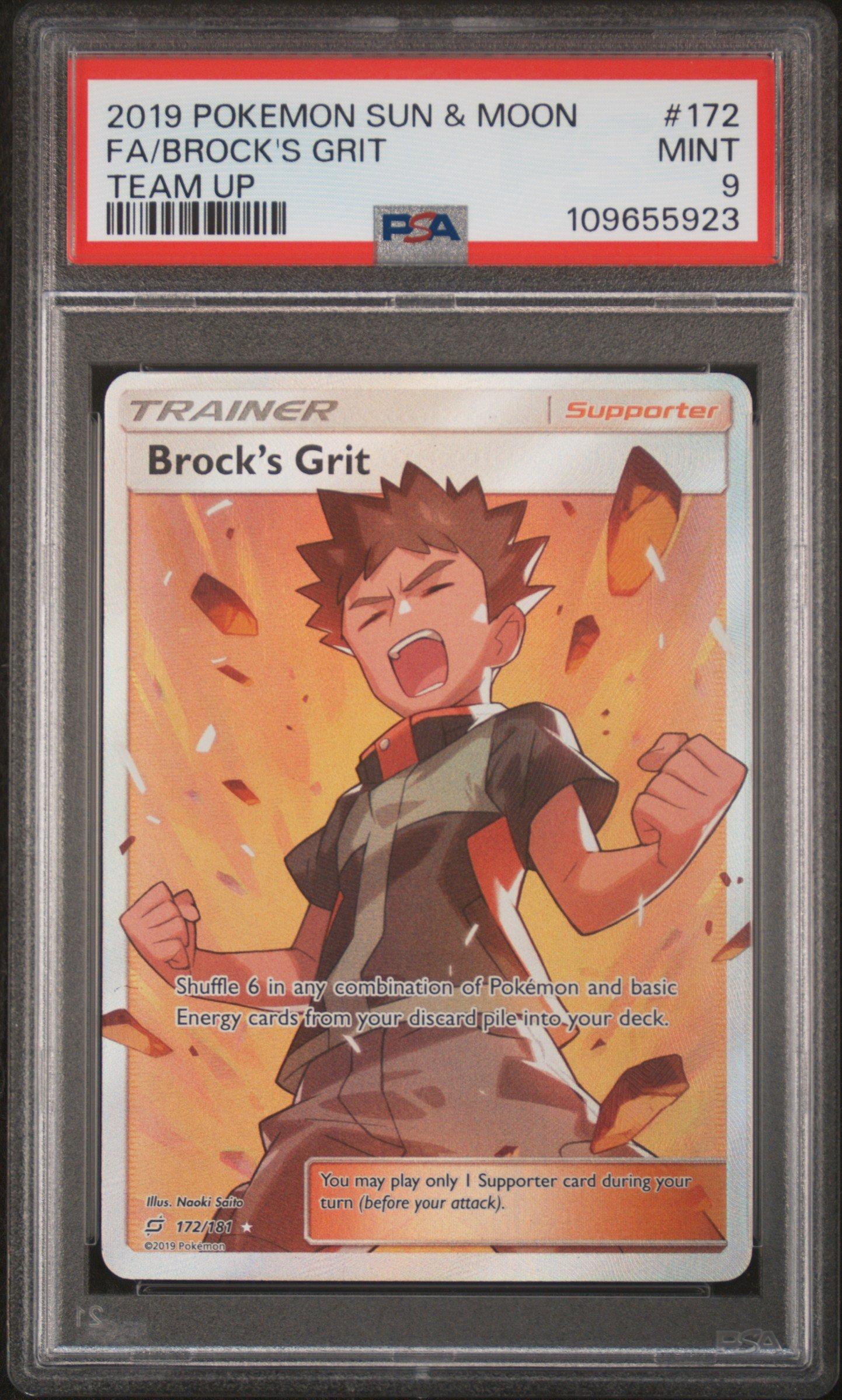 2019 Pokemon Sun & Moon Team Up 172 Full Art/brock's Grit PSA 9