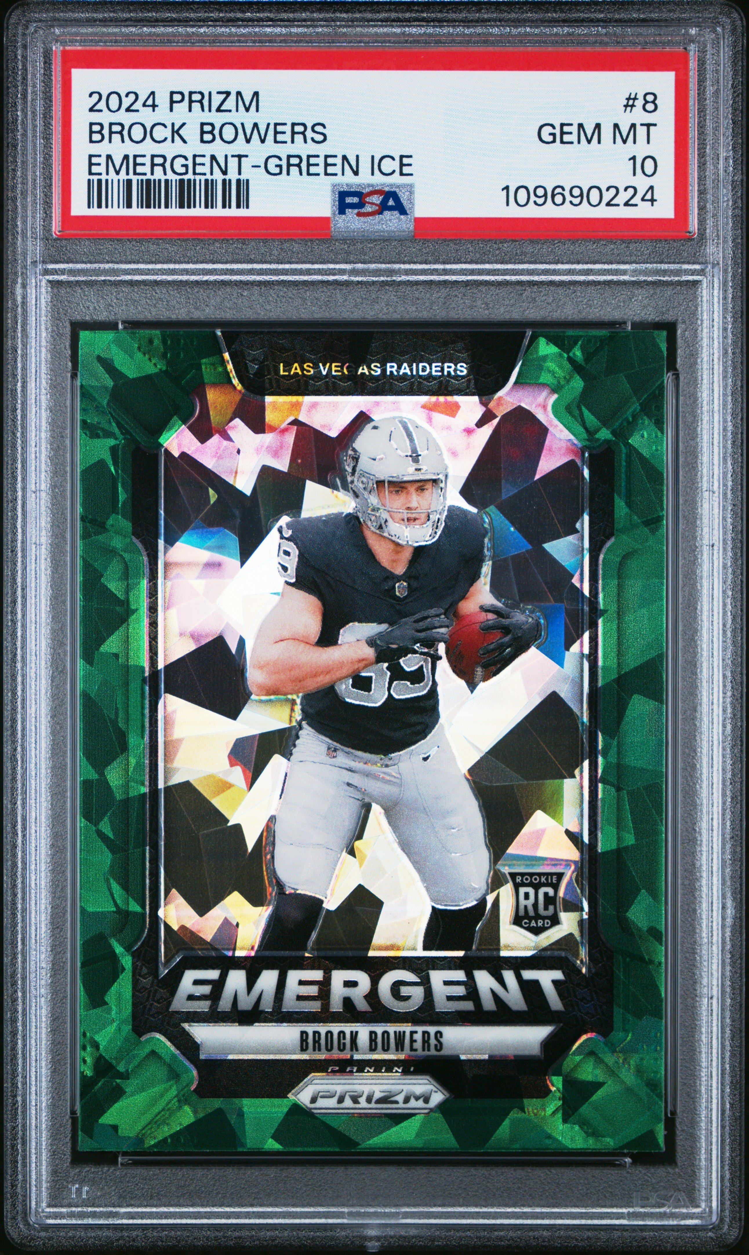 2024 Panini Prizm Emergent 8 Brock Bowers Green Ice PSA 10