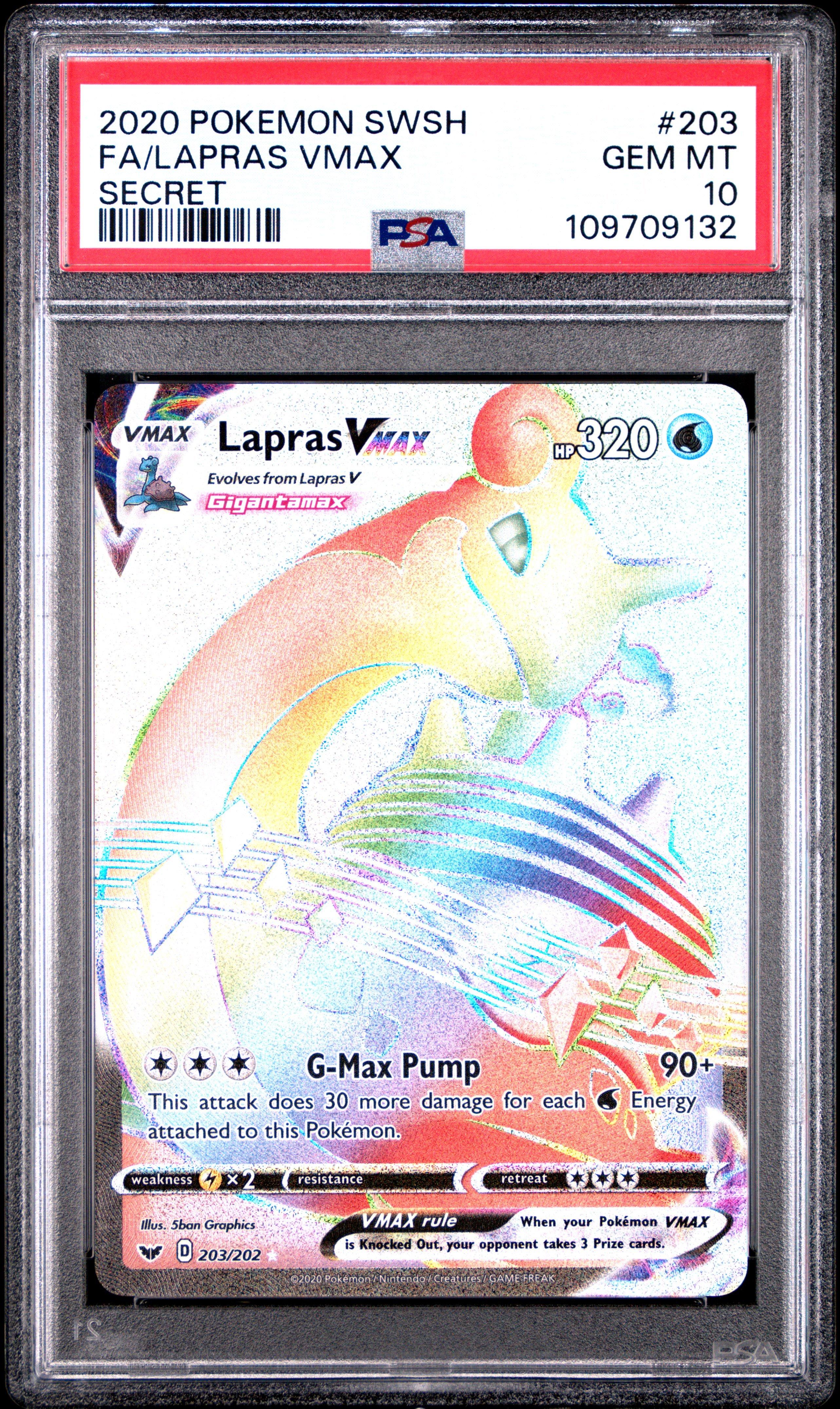 2020 Pokemon Sword & Shield 203 Full Art/lapras Vmax Secret PSA 10