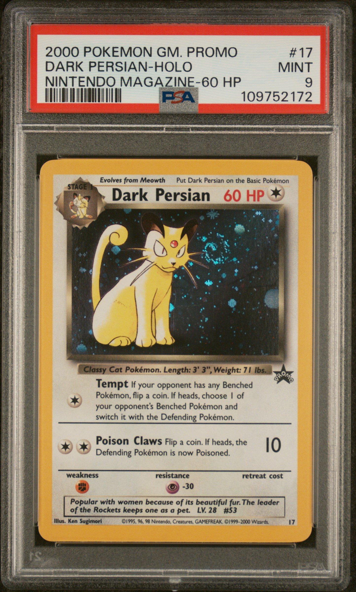 2000 Pokemon Game Promo 17 Dark Persian-holo Nintendo Magazine-60 Hp PSA