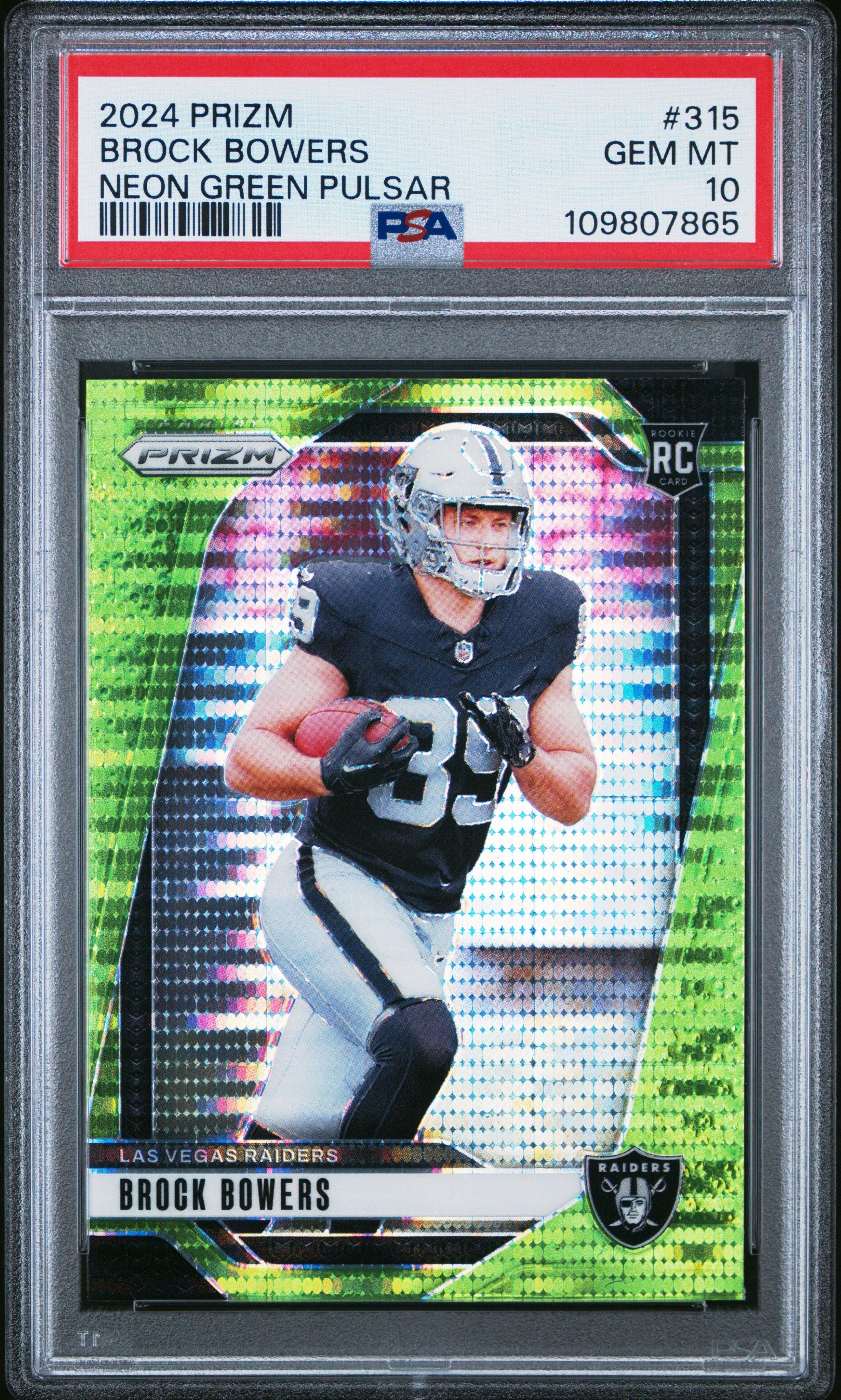 2024 Panini Prizm 315 Brock Bowers Neon Green Pulsar PSA 10