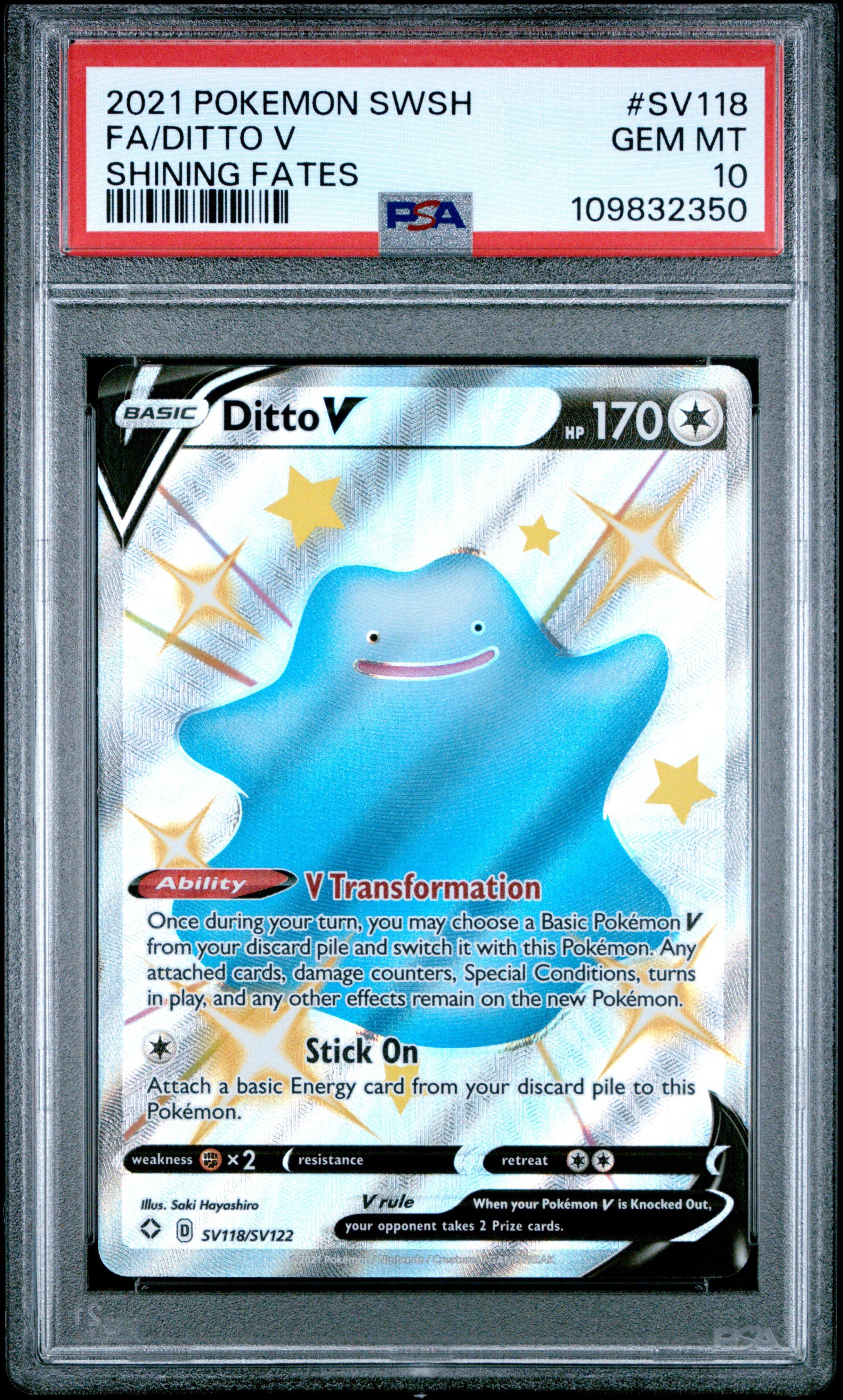 2021 Pokemon Sword & Shield Shining Fates Sv118 Full Art/ditto V PSA 10