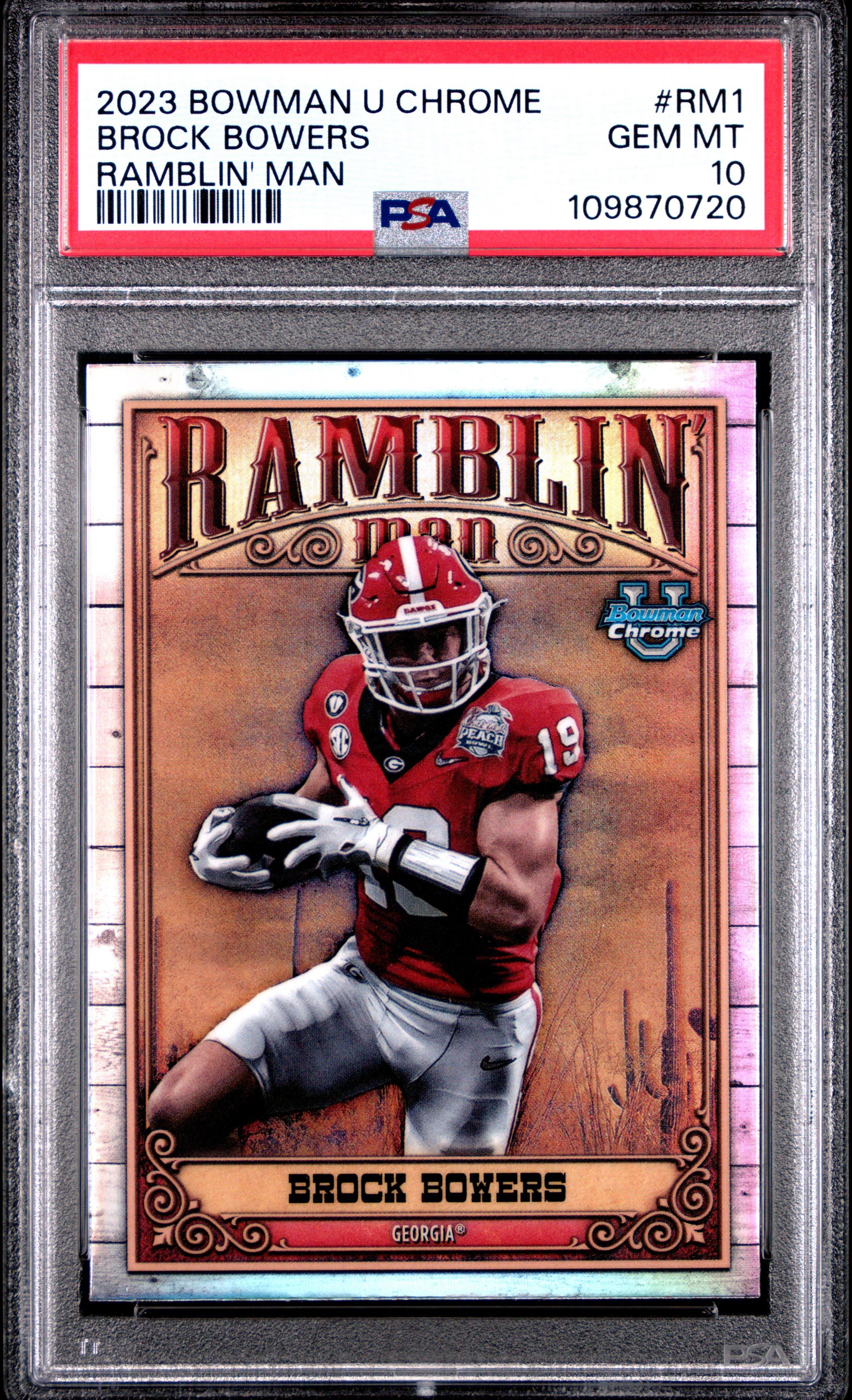 2023 Bowman University Chrome Ramblin' Man Rm1 Brock Bowers PSA 10