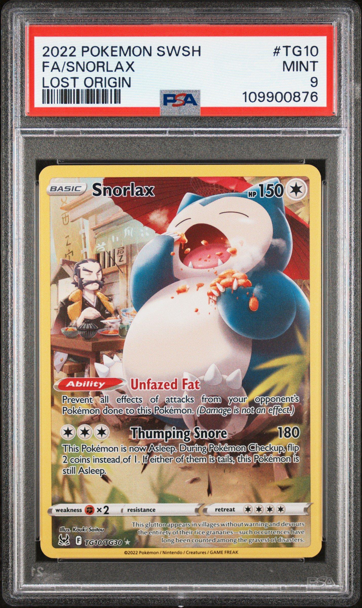 2022 Pokemon Sword & Shield Lost Origin Tg10 Full Art/snorlax PSA
