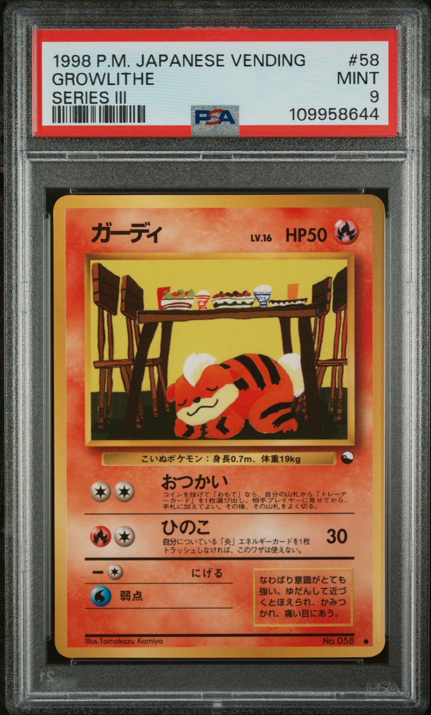 1998 Pokemon Japanese Vending 58 Growlithe Series Iii PSA 9 Graded