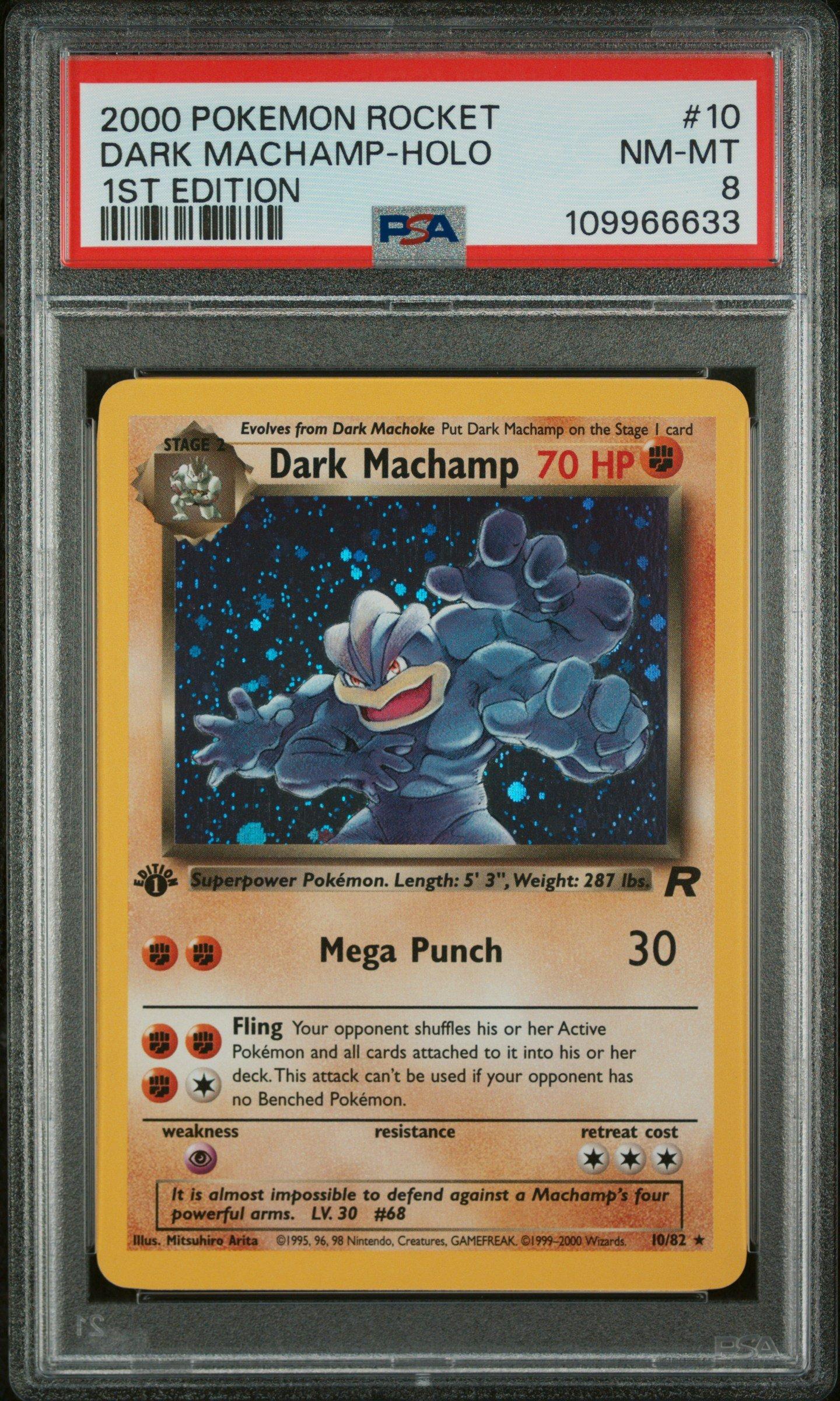 1st edition machamp holographic card 2000 Pokemon Rocket 10 Dark Machamp-holo 1st Edition PSA 8 Graded Card