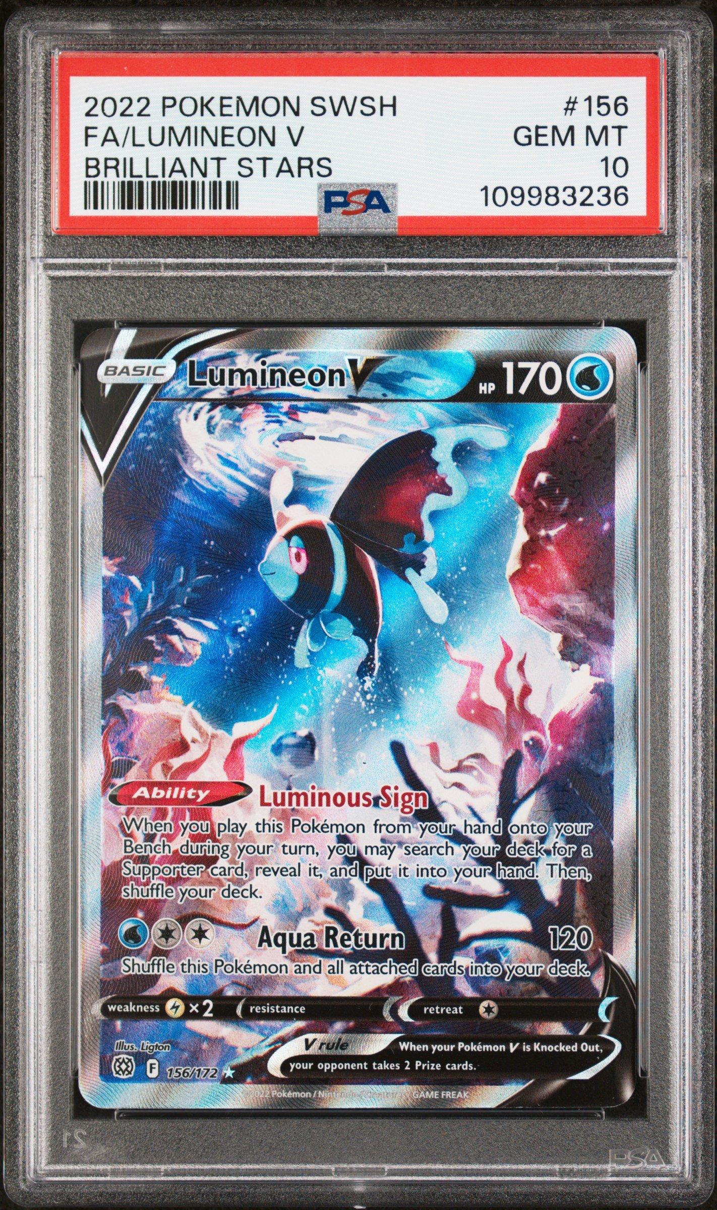 2022 Pokemon Sword & Shield Brilliant Stars 156 Full Art/lumineon V PSA 10