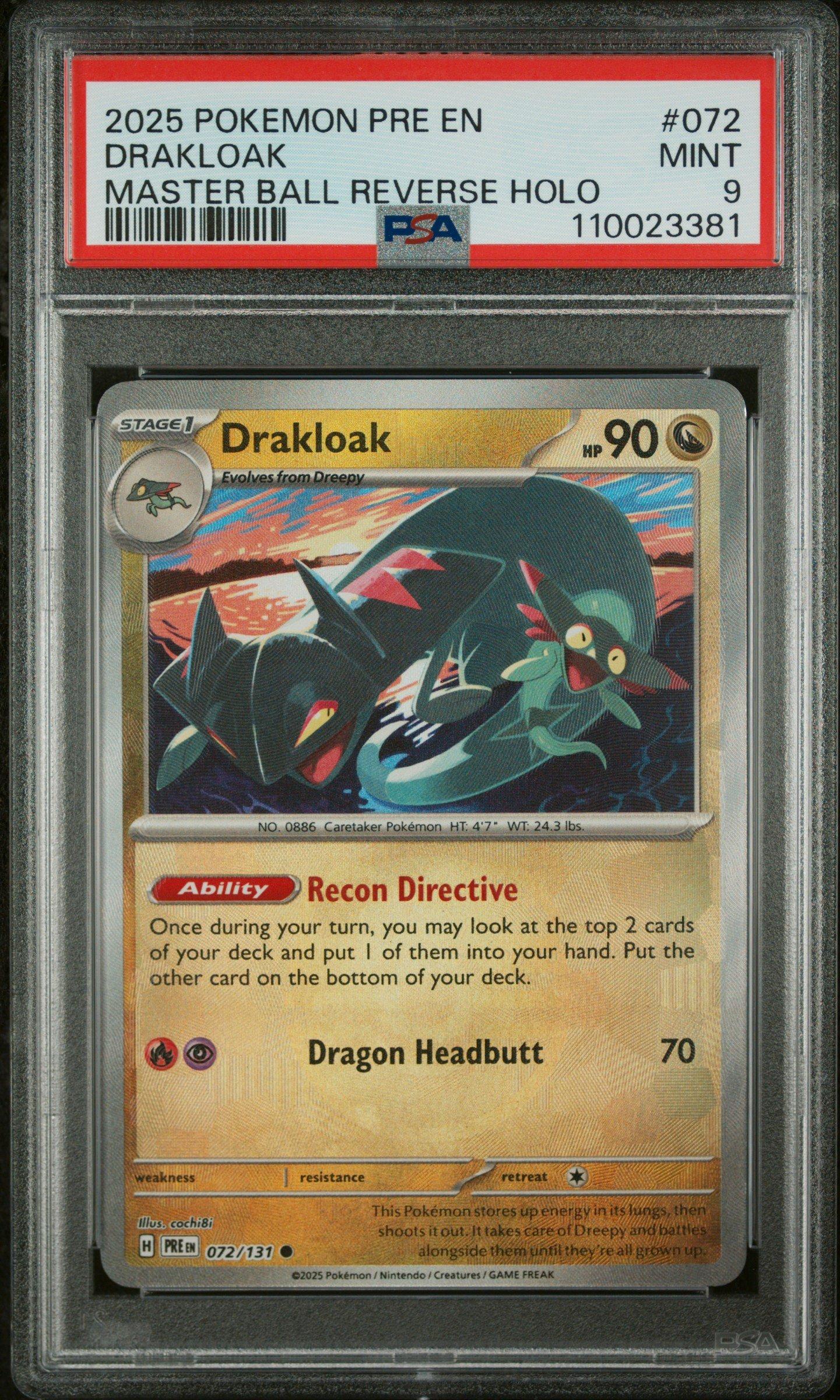 2025 Pokemon Pre En-prismatic Evolutions 072 Drakloak Master Ball