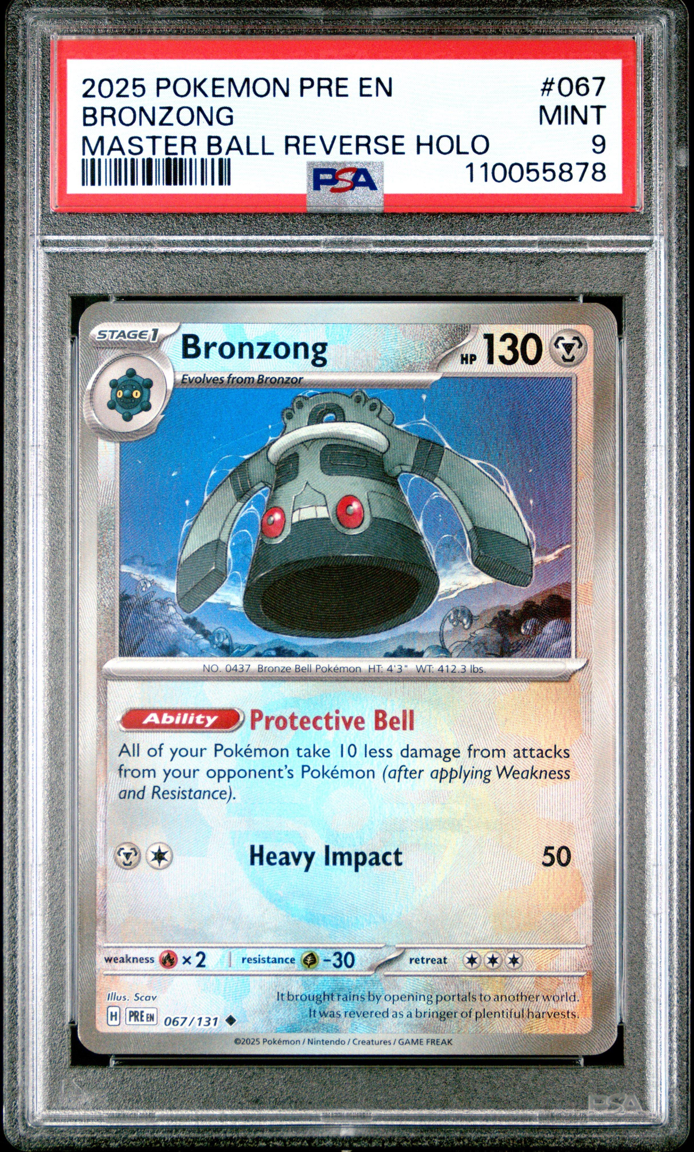 2025 Pokemon Pre En-prismatic Evolutions 067 Bronzong Master Ball Reverse Holo PSA 9