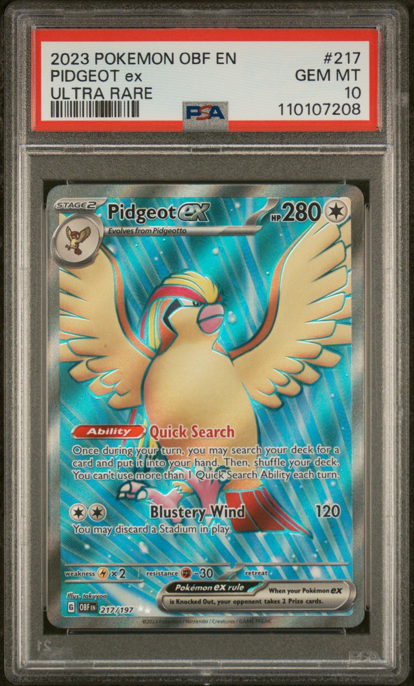 2023 Pokemon Obf En-obsidian Flames 217 Pidgeot Ex Ultra Rare PSA