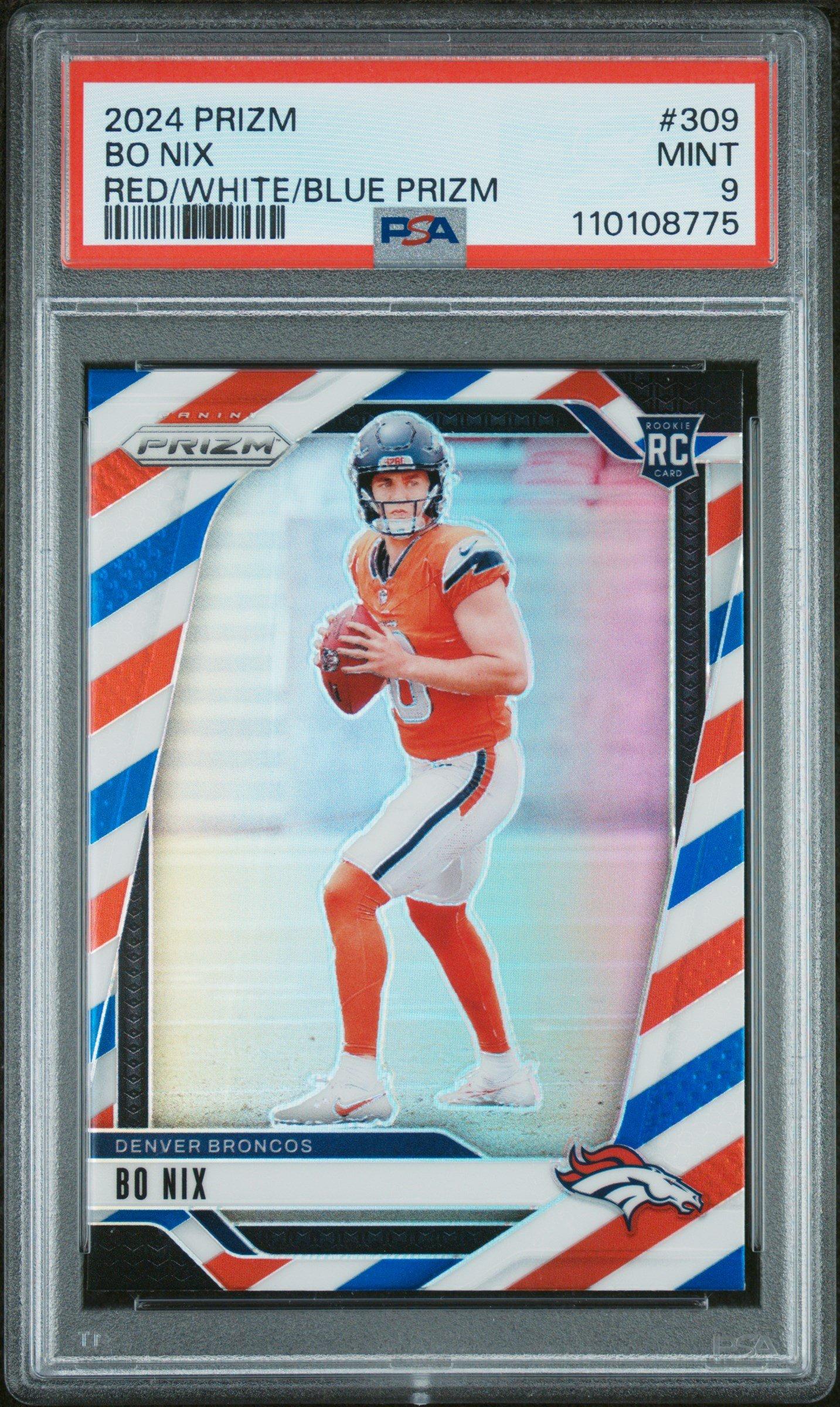 2024 Panini Prizm 309 Bo Nix Red/white/blue Prizm PSA 9
