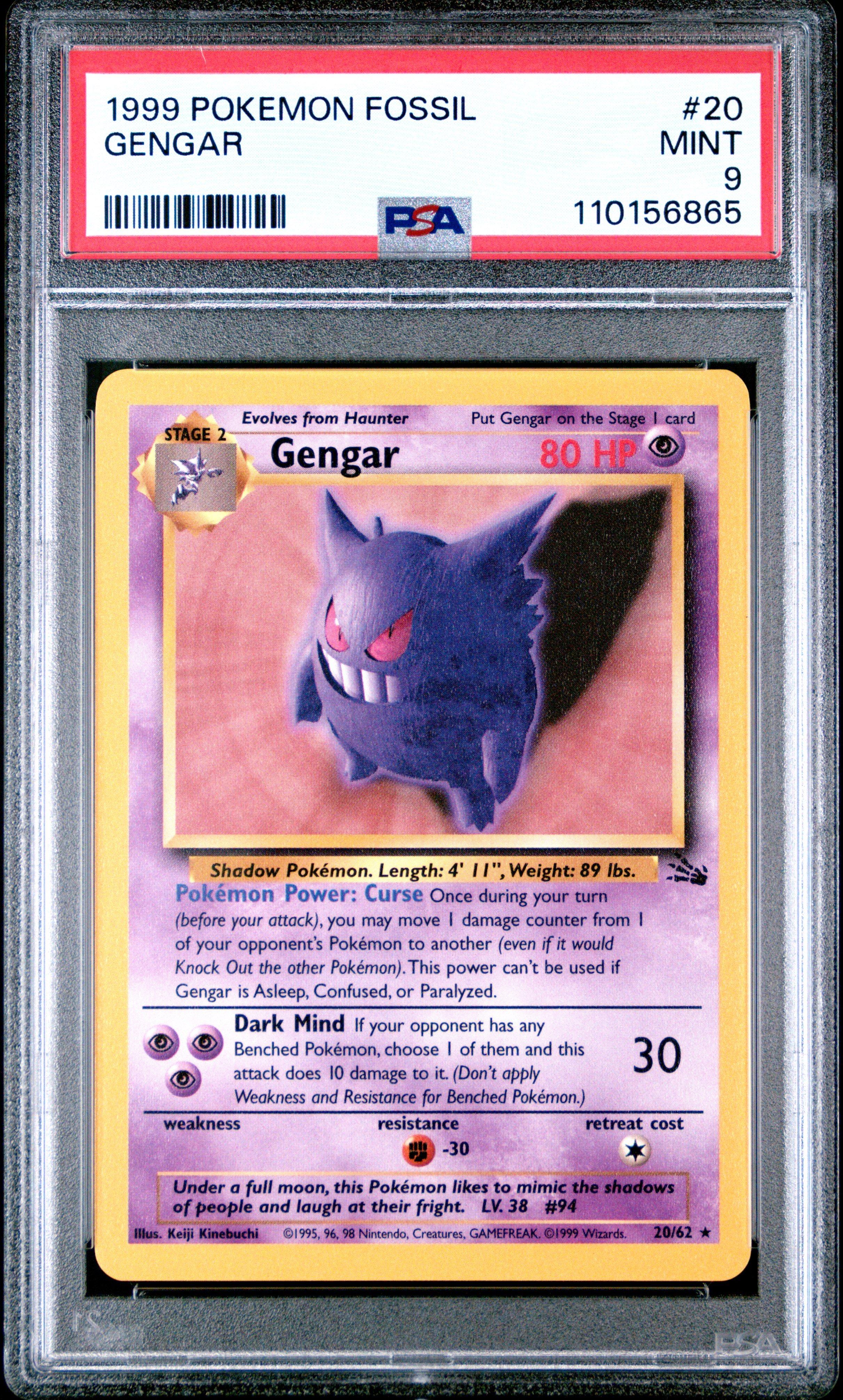 1999 Pokemon Fossil 20 Gengar PSA