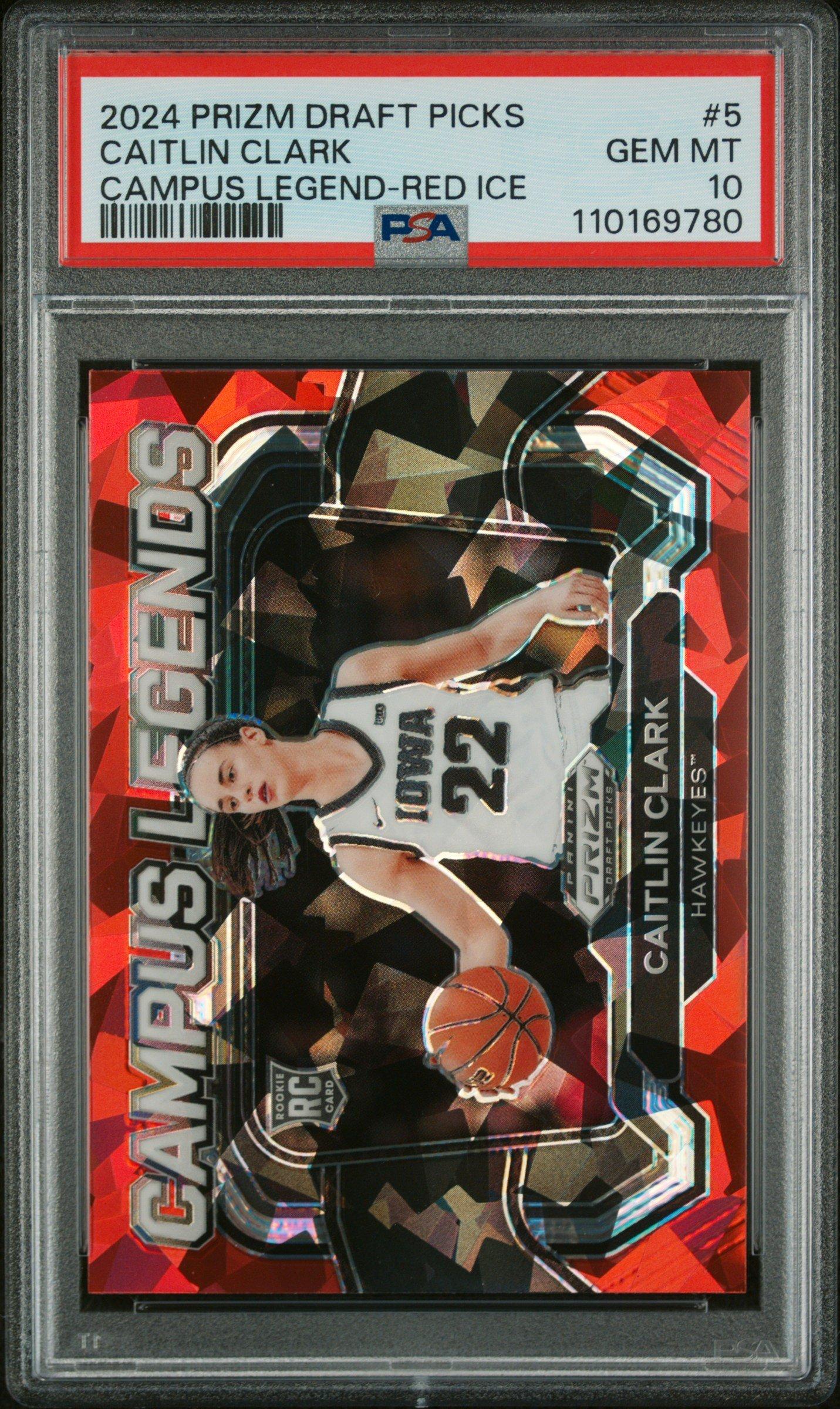 2024 Panini Prizm Draft Picks Campus Legends 5 Caitlin Clark Red Ice PSA