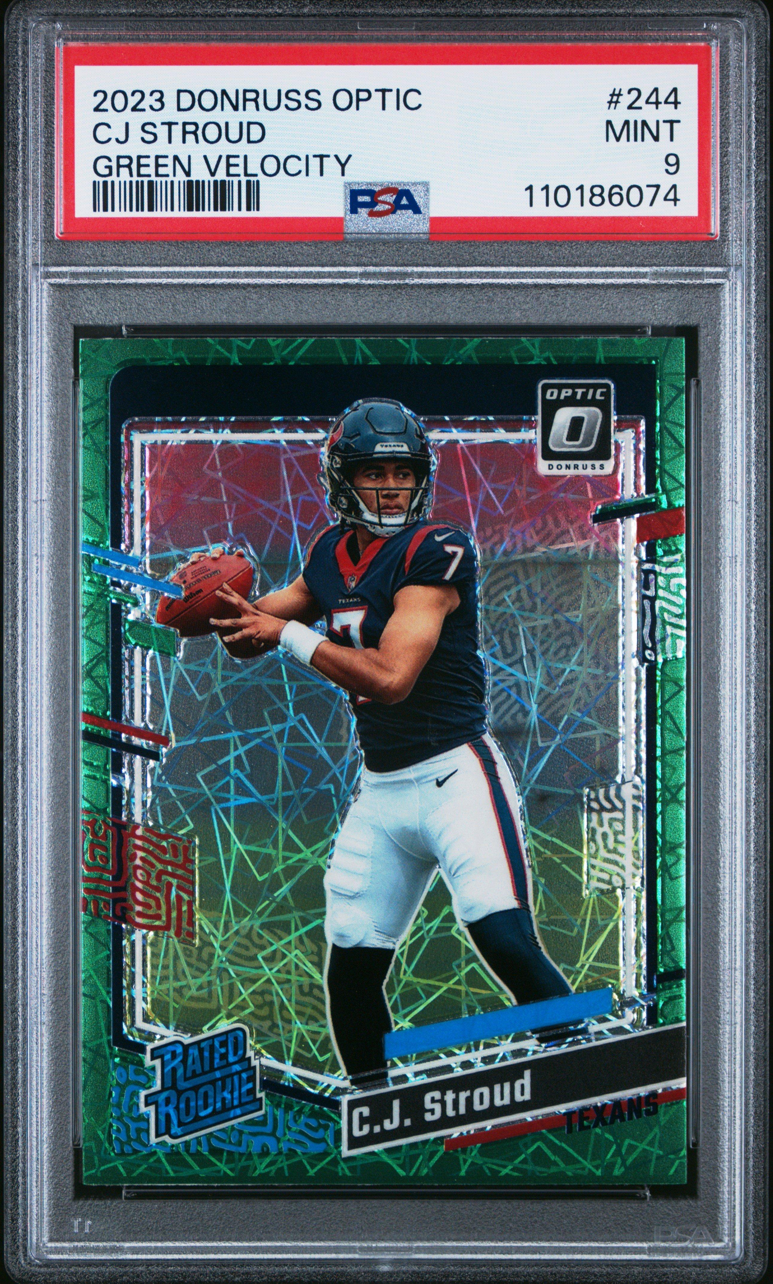 2023 Panini Donruss Optic 244 Cj Stroud Green Velocity PSA