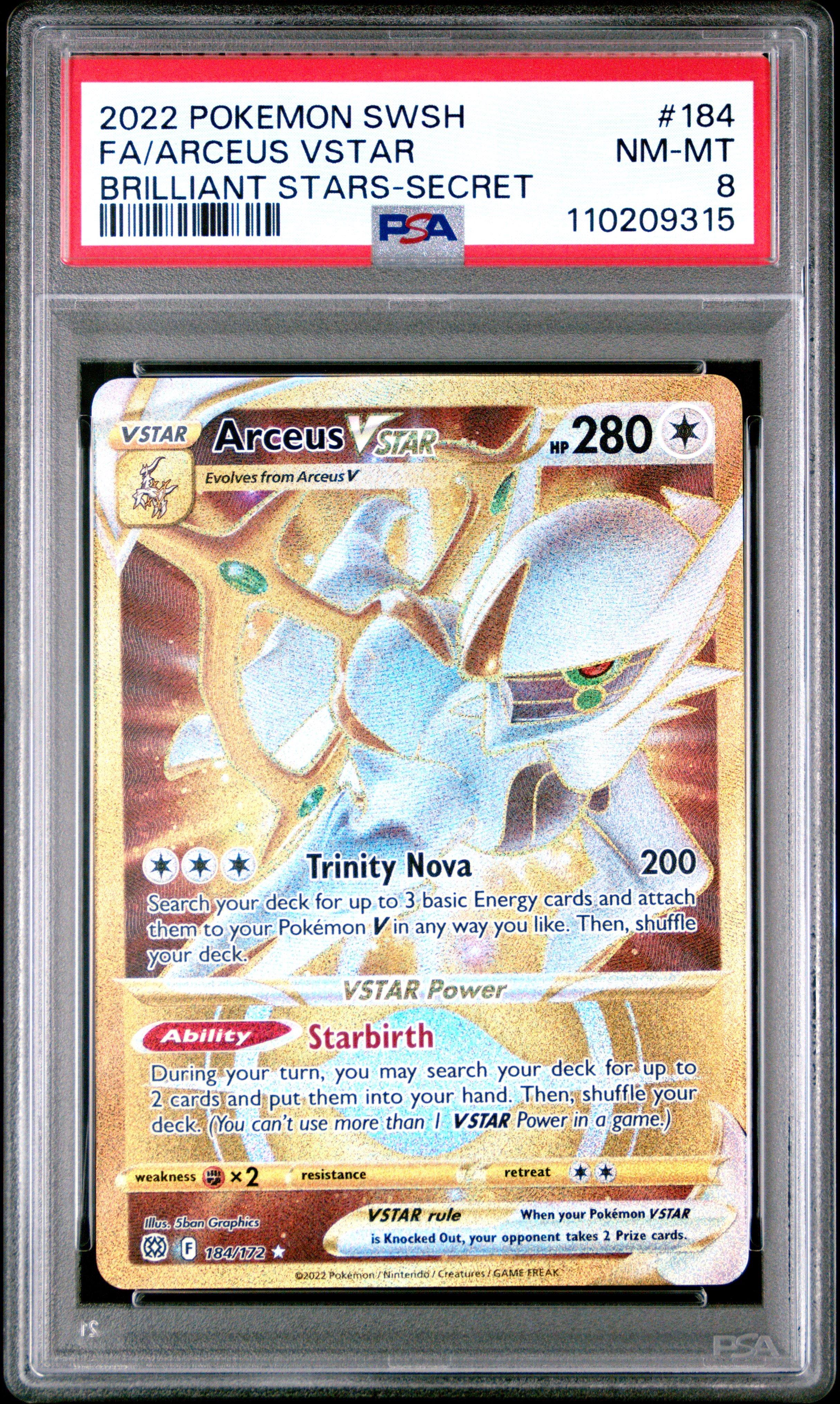 2022 pokemon vstar card 2022 Pokemon Sword & Shield Brilliant Stars 184 Full Art/arceus Vstar  Secret PSA 8 Graded Card