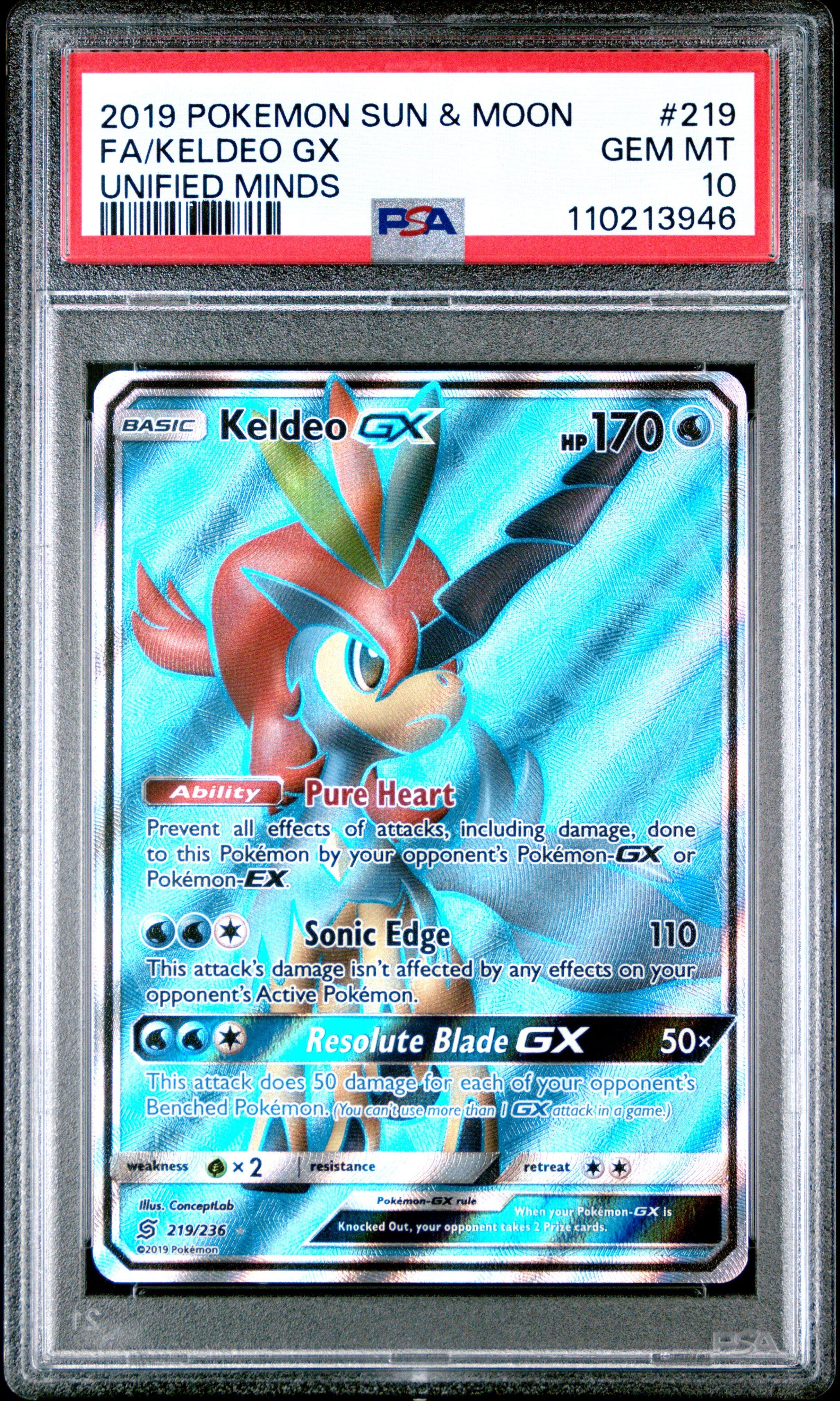 2019 Pokemon Sun & Moon Unified Minds 219 Full Art/keldeo Gx PSA