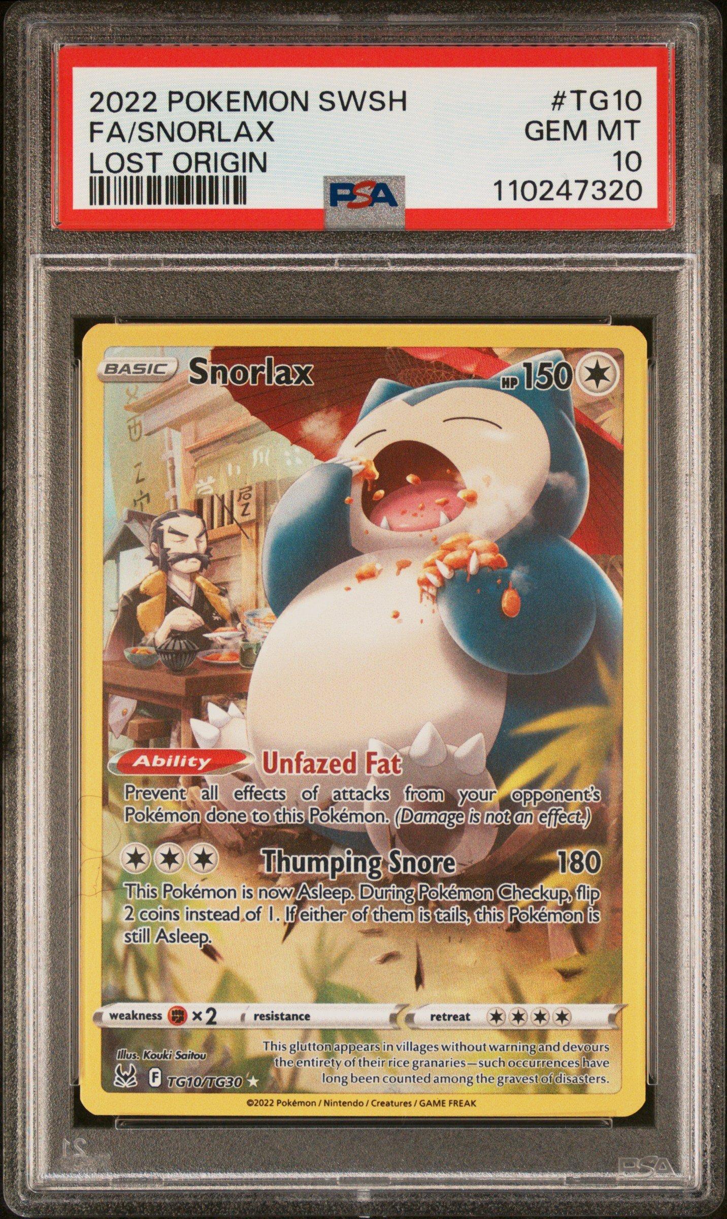 2022 Pokemon Sword & Shield Lost Origin Tg10 Full Art/snorlax PSA