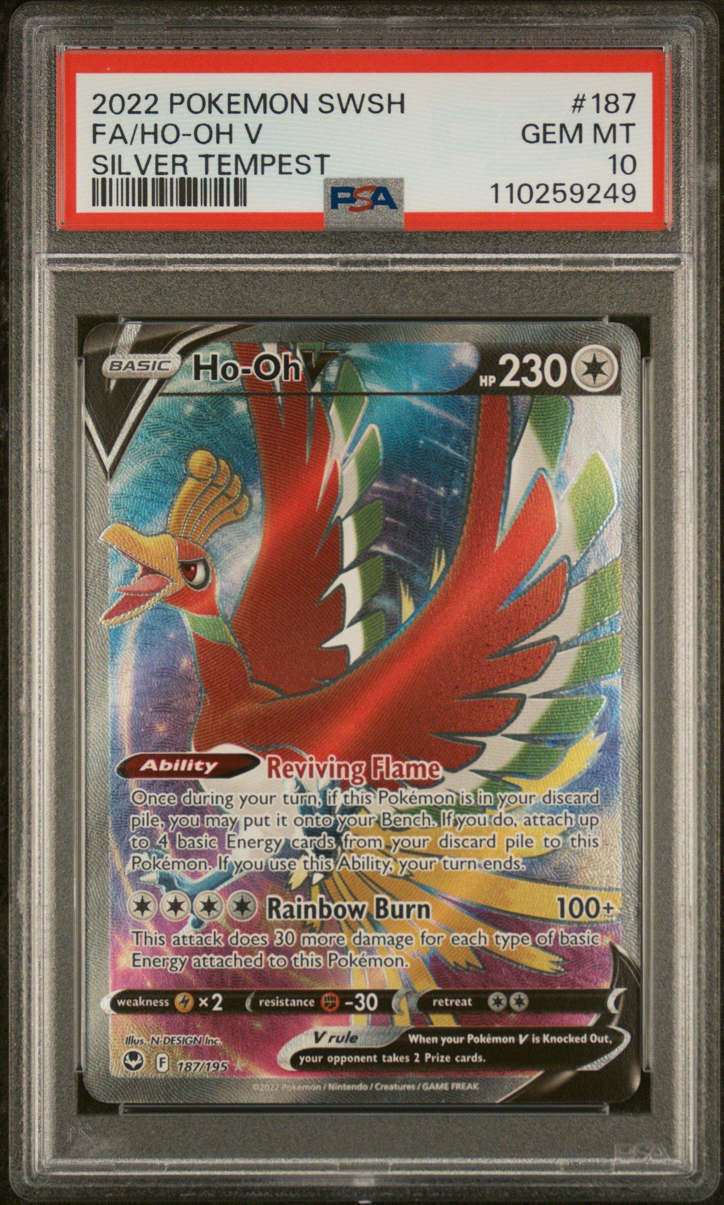 2022 Pokemon Sword & Shield Silver Tempest 187 Full Art/ho-oh V PSA 10