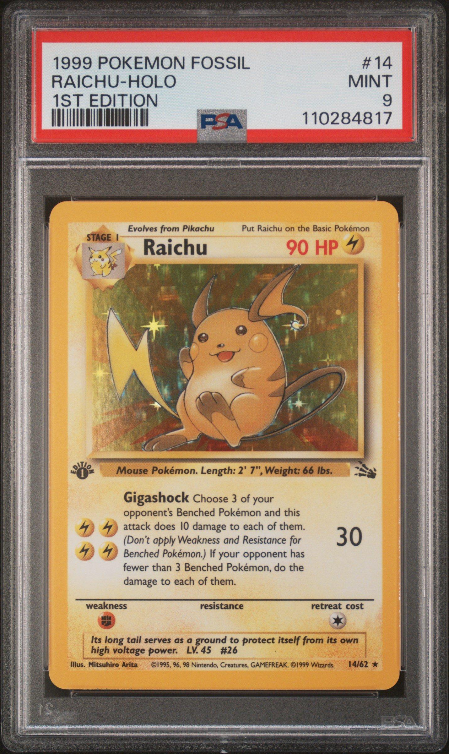 1999 Pokemon Fossil 14 Raichu-holo 1st Edition PSA 9 Graded Card
