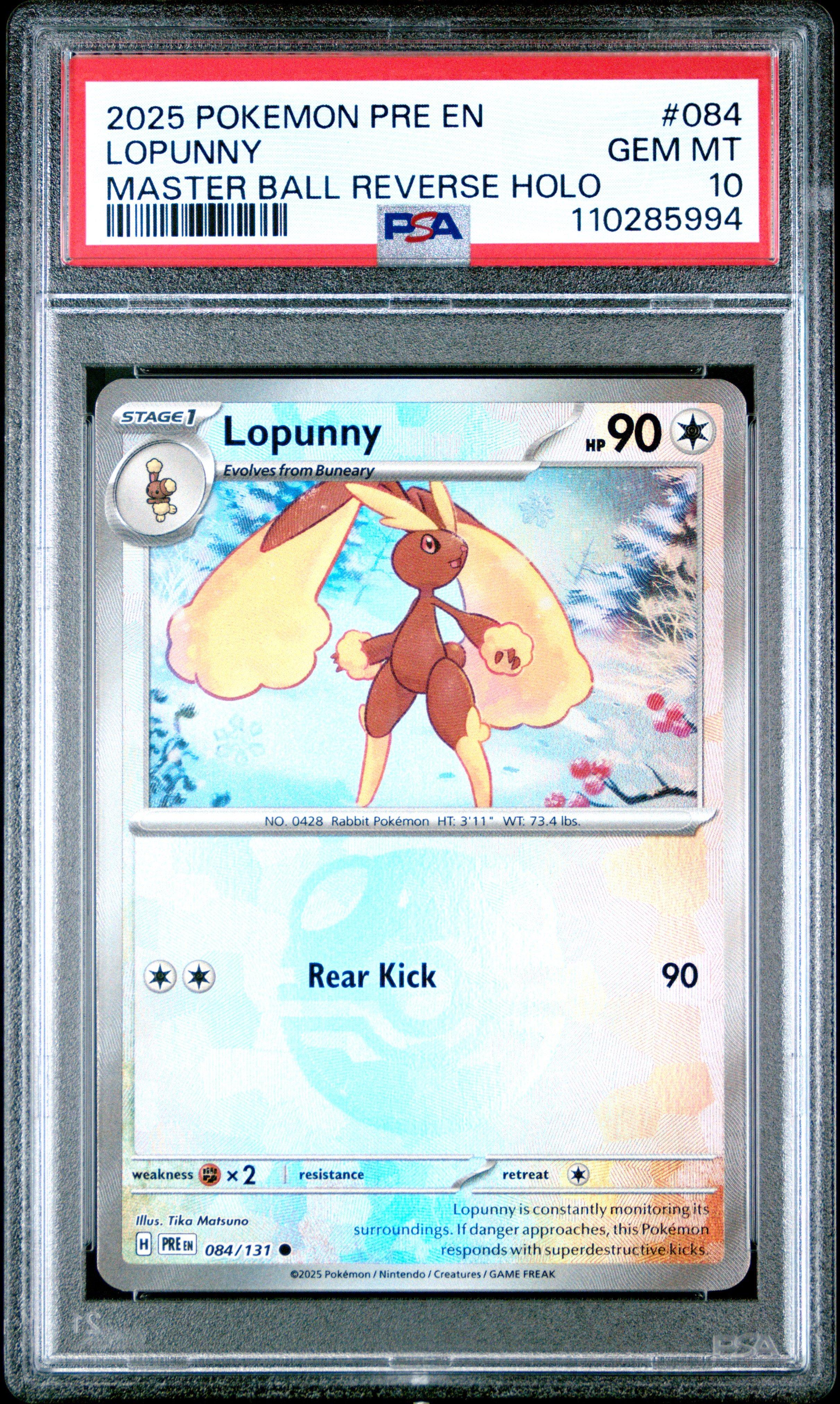 2025 Pokemon Pre En-prismatic Evolutions 084 Lopunny Master Ball