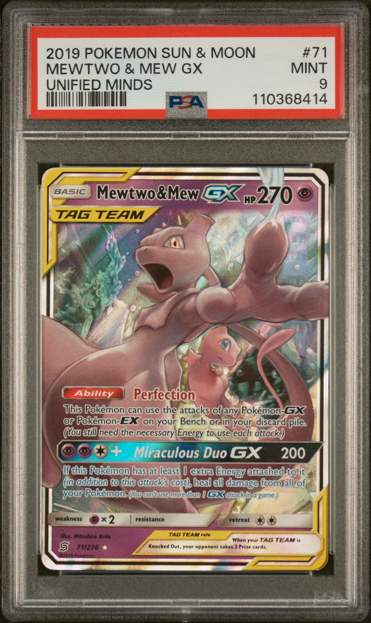 2019 Pokemon Sun & Moon Unified Minds 71 Mewtwo & Mew Gx PSA 9 Graded Card  | GameStop