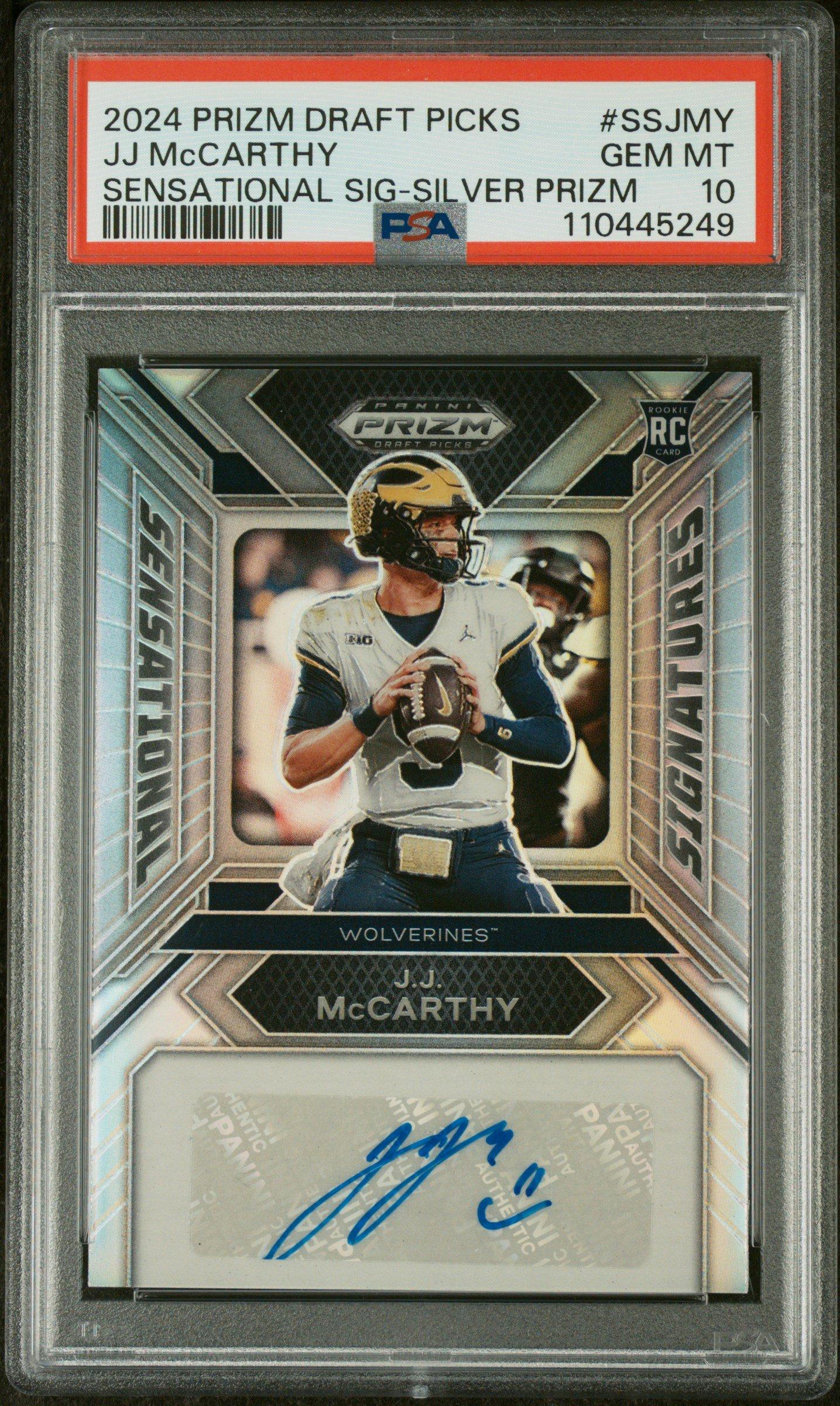2024 Panini Prizm Draft Picks Sensational Signatures Ssjmy Jj Mccarthy Silver Prizm PSA 10