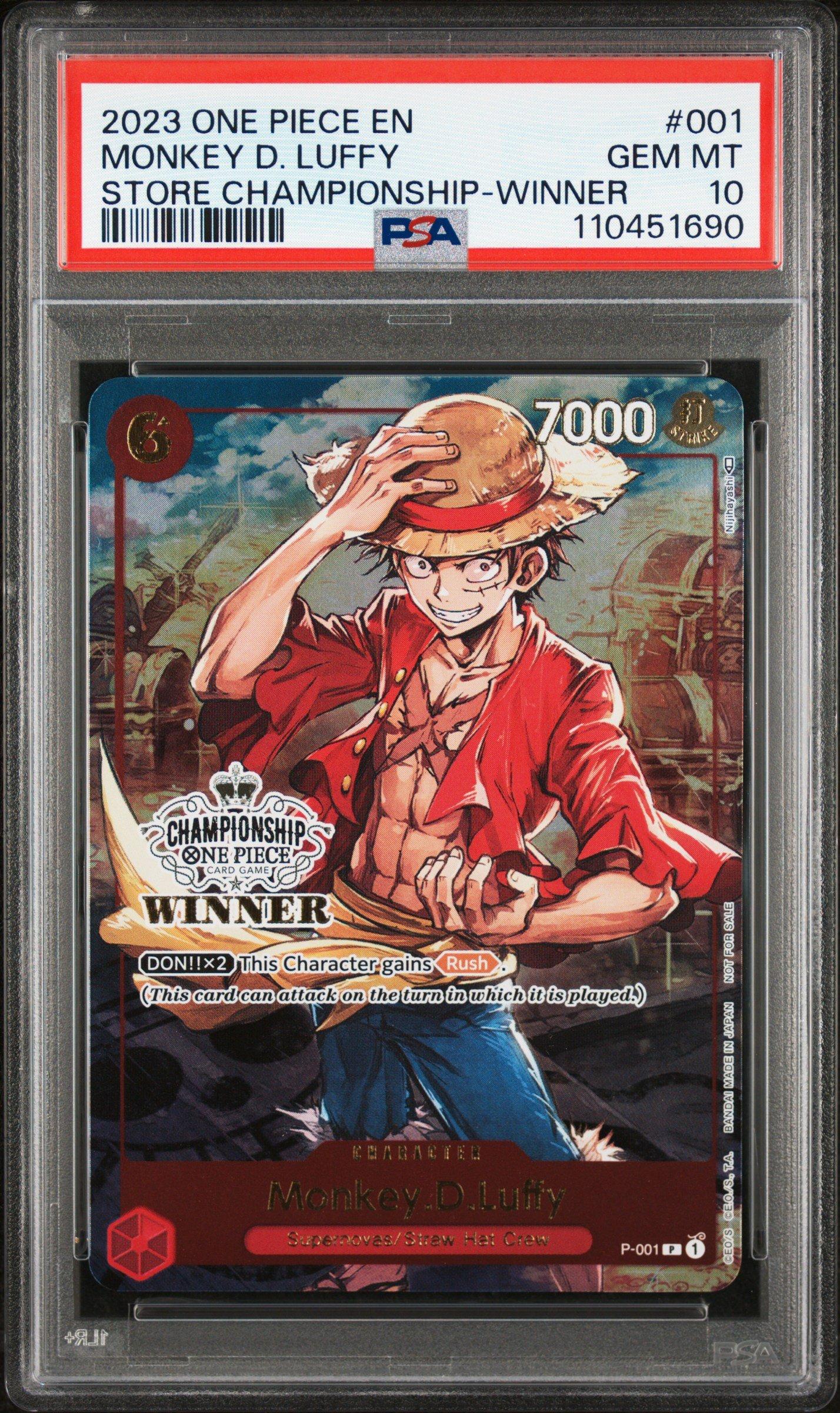 2023 One Piece Promos 001 Monkey D. Luffy Store Championship-winner PSA 10