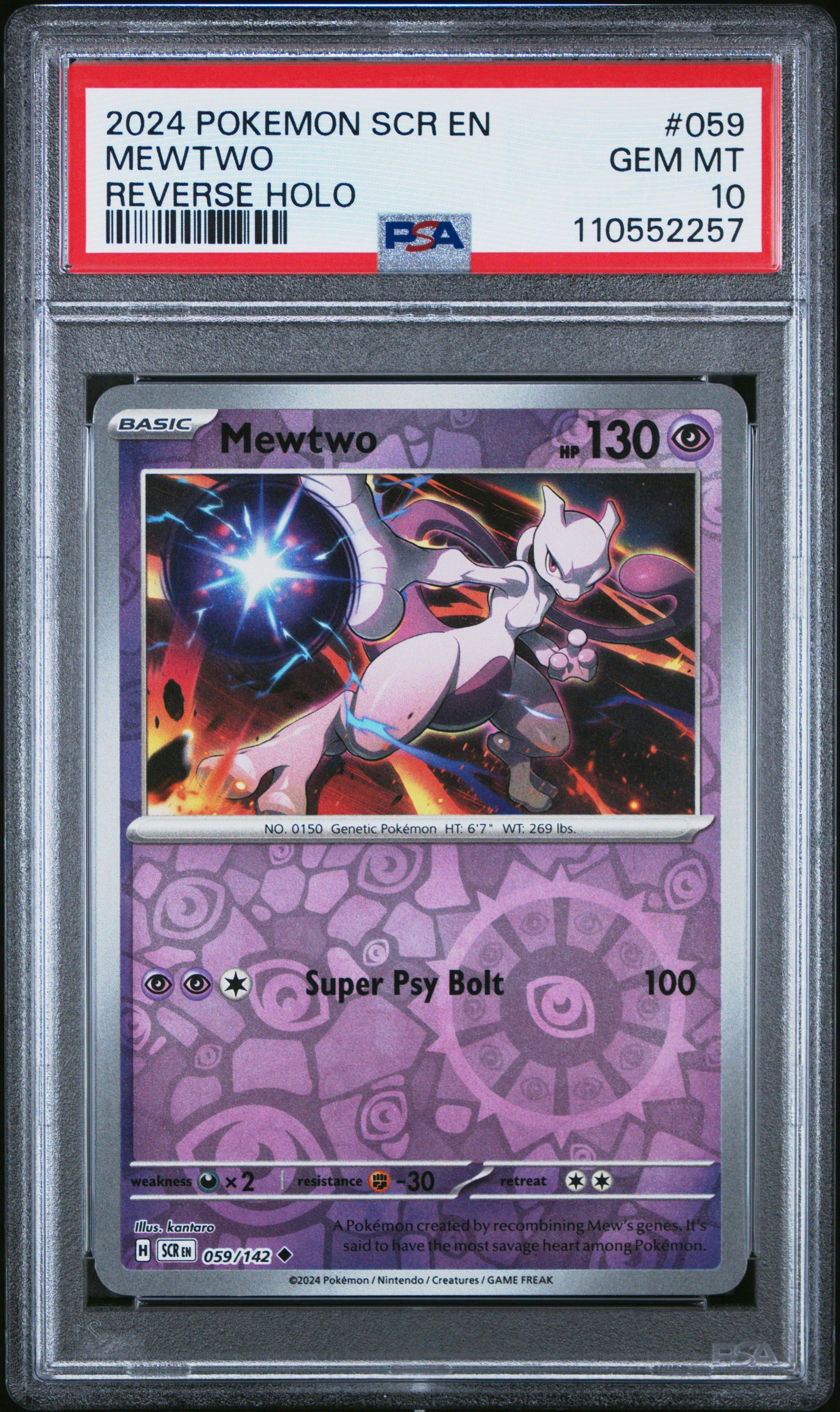 holographic mewtwo card price 2024 Pokemon Scr En-stellar Crown 059 Mewtwo Reverse Holo PSA 10 Graded Card