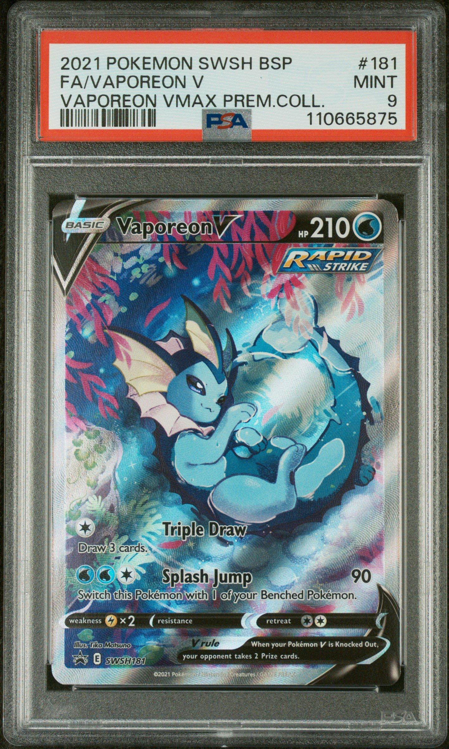 2021 Pokemon Swsh Black Star Promo 181 Full Art/vaporeon V Vaporeon Vmax Premium Collection PSA