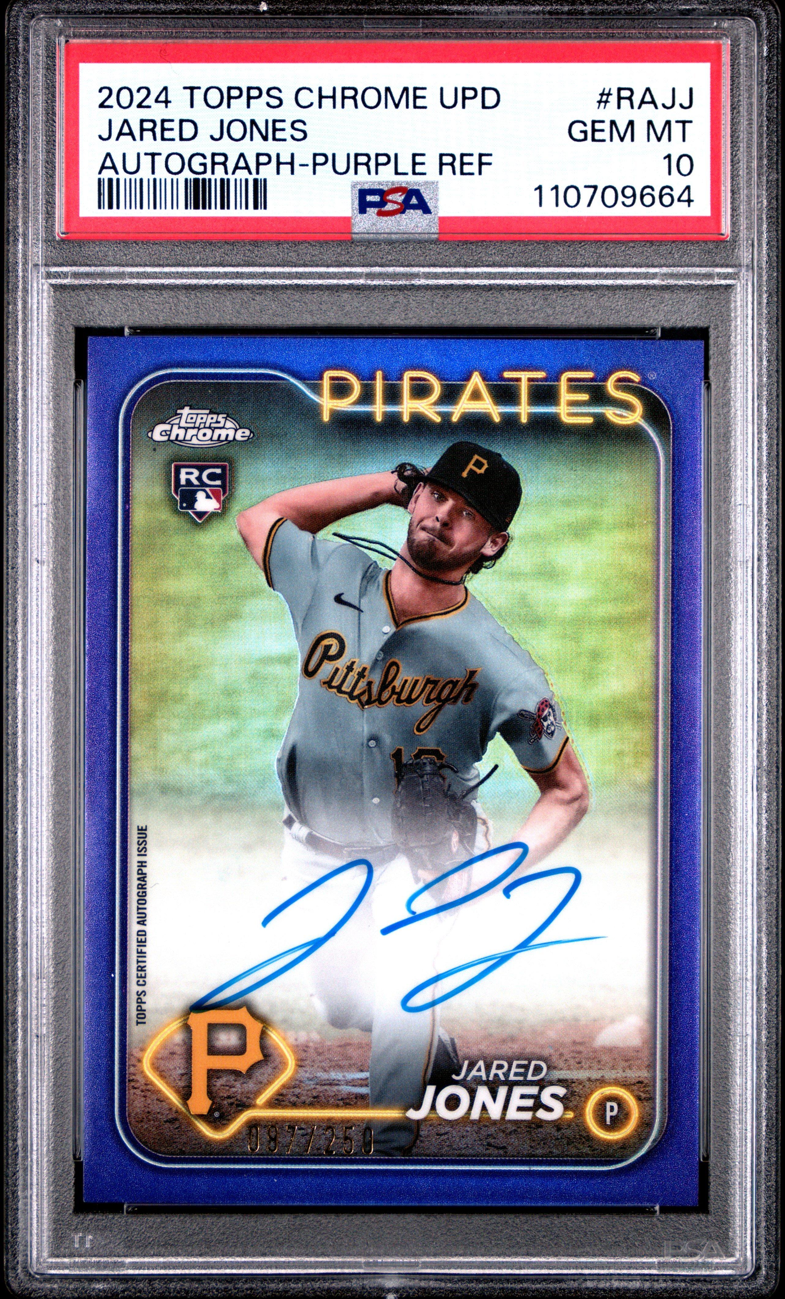 2024 Topps Chrome Update Chrome Baseball Update Series Autographs Rajj Jared Jones Purple Refractor PSA 10