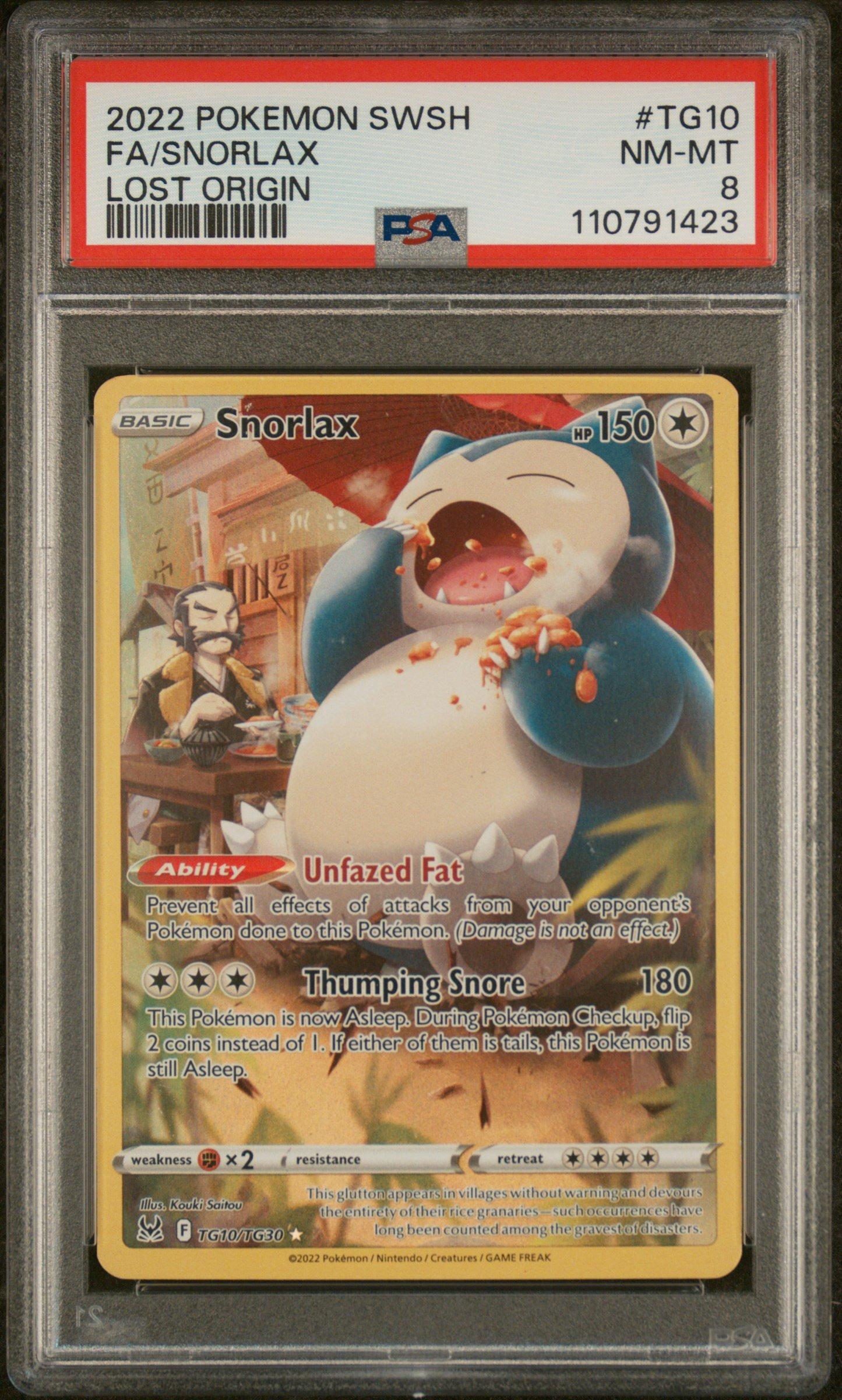 2022 Pokemon Sword & Shield Lost Origin Tg10 Full Art/snorlax PSA